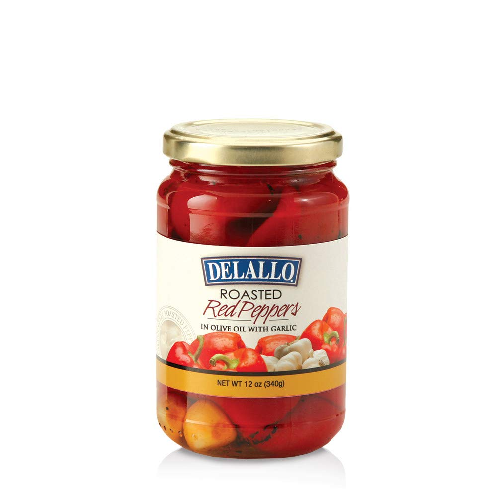 De Lallo Roasted Red Peppers with Garlic - 12 oz Jars (Pack of 12) | Premium Italian Imported Peppers for Salads, Pasta & Sandwiches | Gluten-Free & Non-GMO