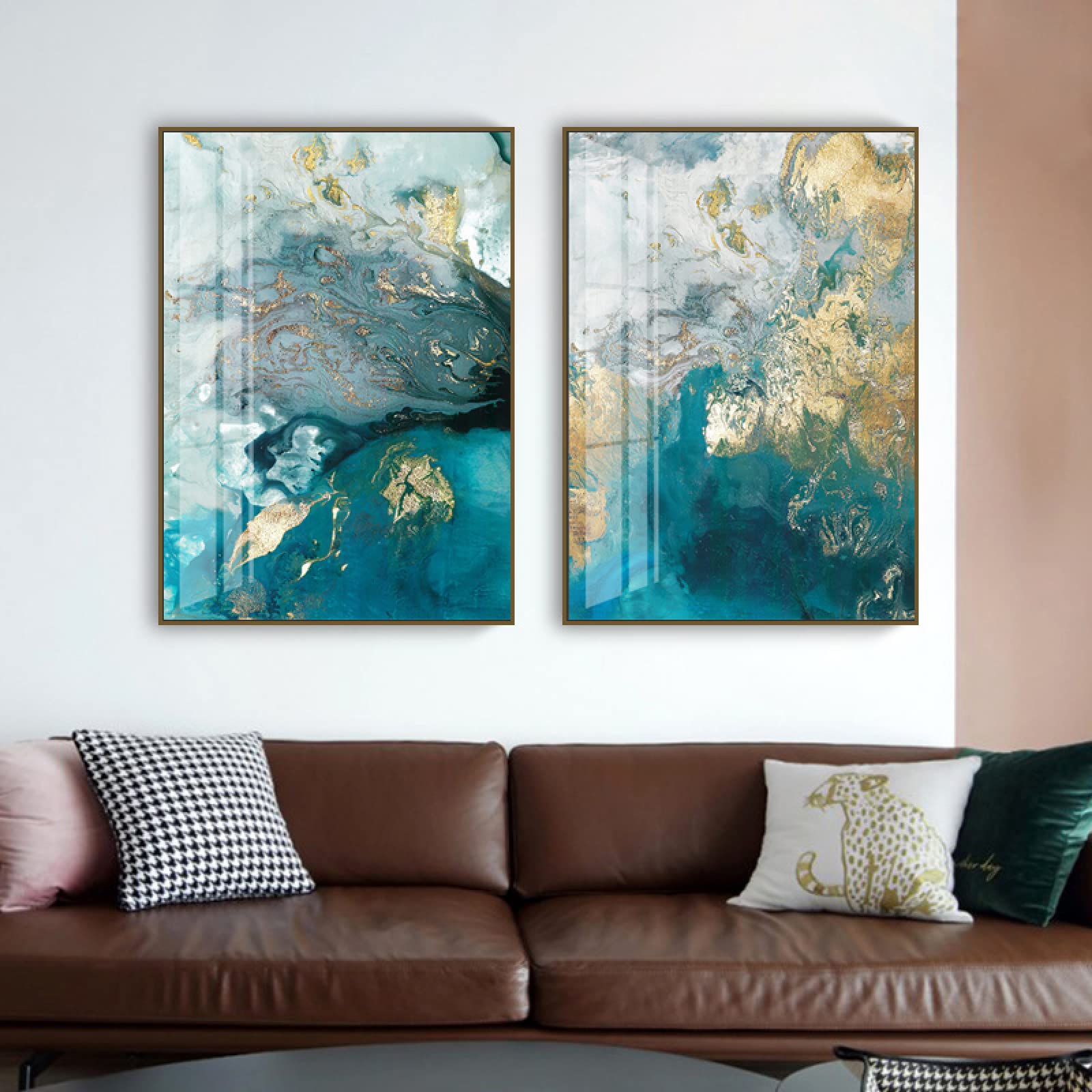 Abstract Blue Golden Watercolor Wall Art Painting - 50x70cm Frameless Canvas Print for Living Room Decor | Modern Home & Office Wall Decor