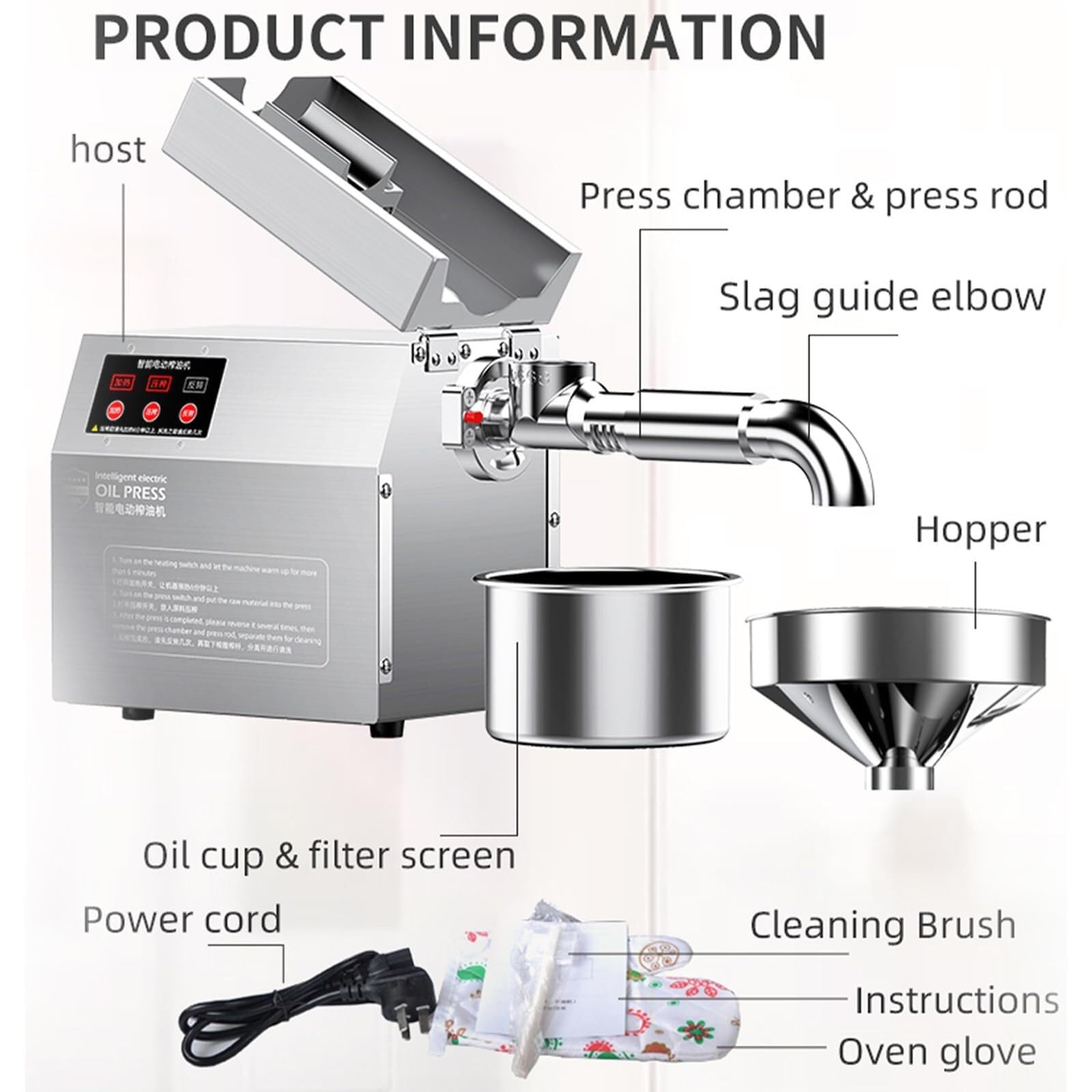 1000W Commercial Stainless Steel Cold Press Oil Machine - Automatic Electric Seed Oil Extractor for Home Use | Perfect for Olive, Coconut, Almond, Peanut & Sunflower Seeds | Kitchen, Bakery & DIY Oil Pressing