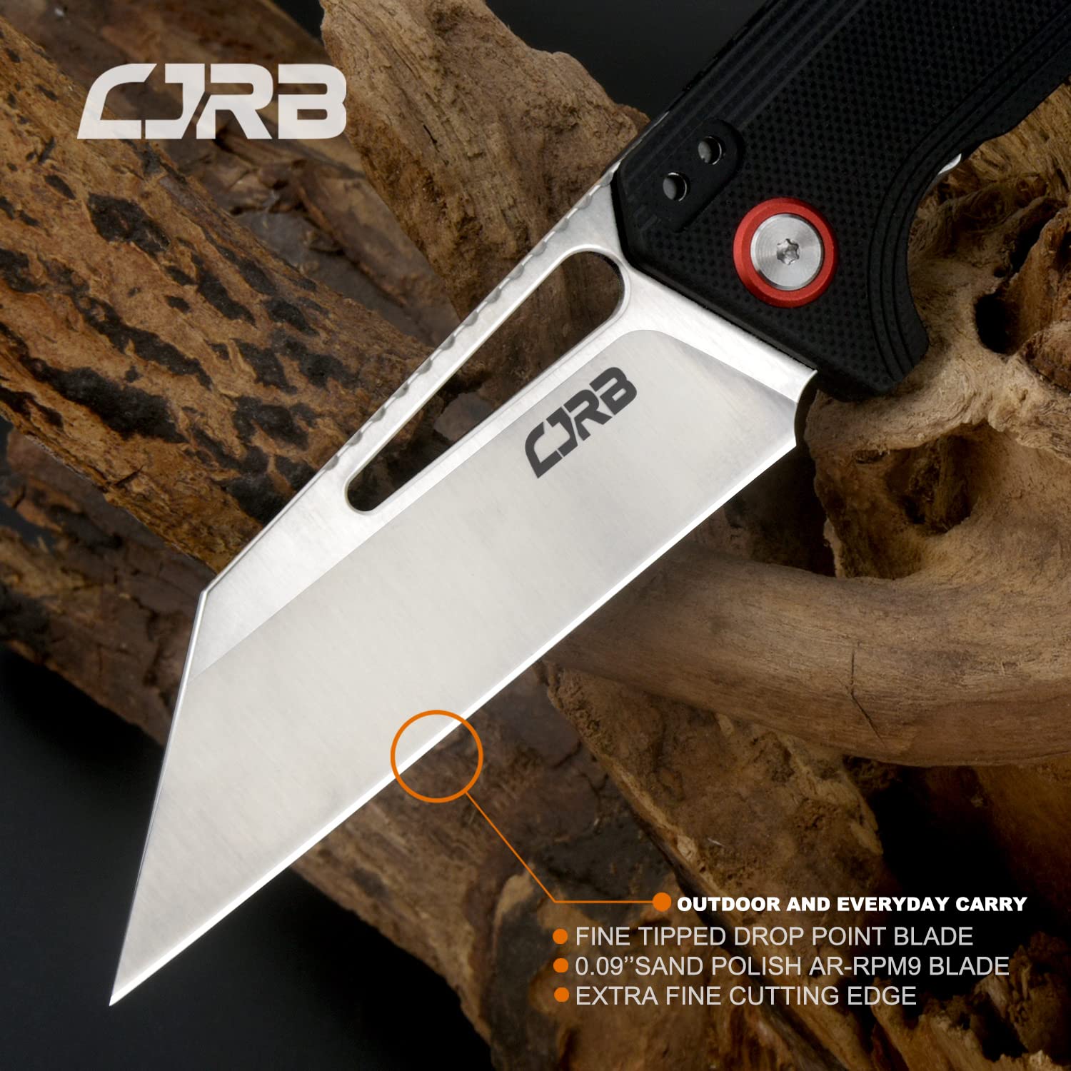 CJRB RUFFIAN Folding Pocket Knife (J1924-BK) - AR-RPM9 Powder Steel Blade, Black G10 Tactical Handle, EDC Knife Designed by Dirk Pinkerton | Perfect for Outdoor Camping, Survival Gear & Everyday Carry
