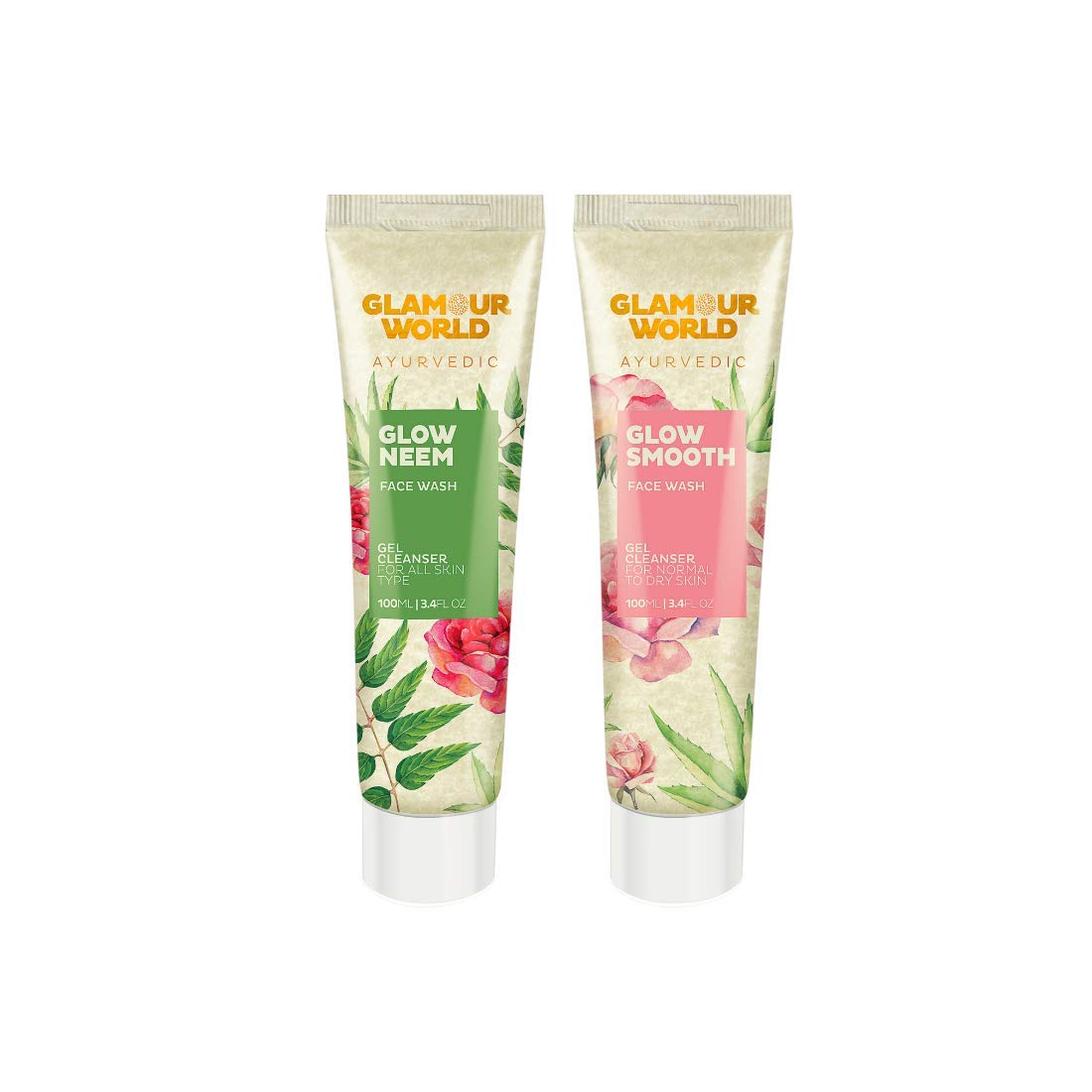 Glamour World Ayurvedic Glow Smooth & Glow Neem Face Wash with Neem, Ashwagandha, Rose, Sandalwood & Honey - Natural Cleanser for Acne, Oily & Sensitive Skin - Perfect for Daily Skincare Routine & Ayurvedic Beauty Regimen