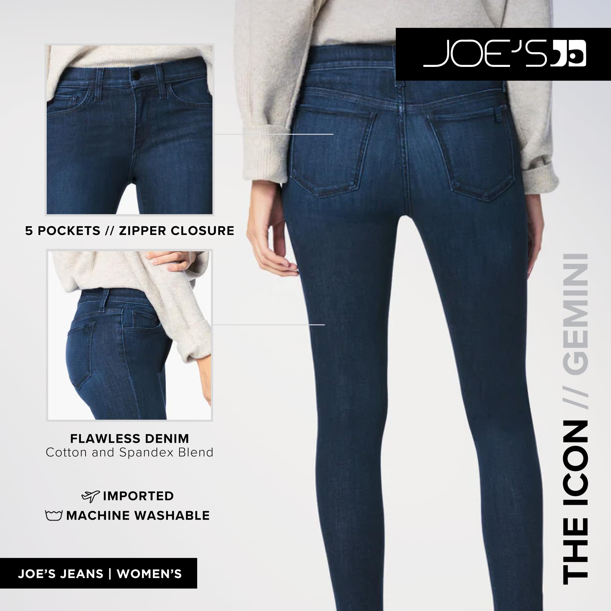 Joe's Jeans Women's Icon Midrise Skinny Ankle Jean - Slim Fit Stretch Denim Pants for Casual & Work Wear | Perfect for Everyday Outfits, Office & Date Nights
