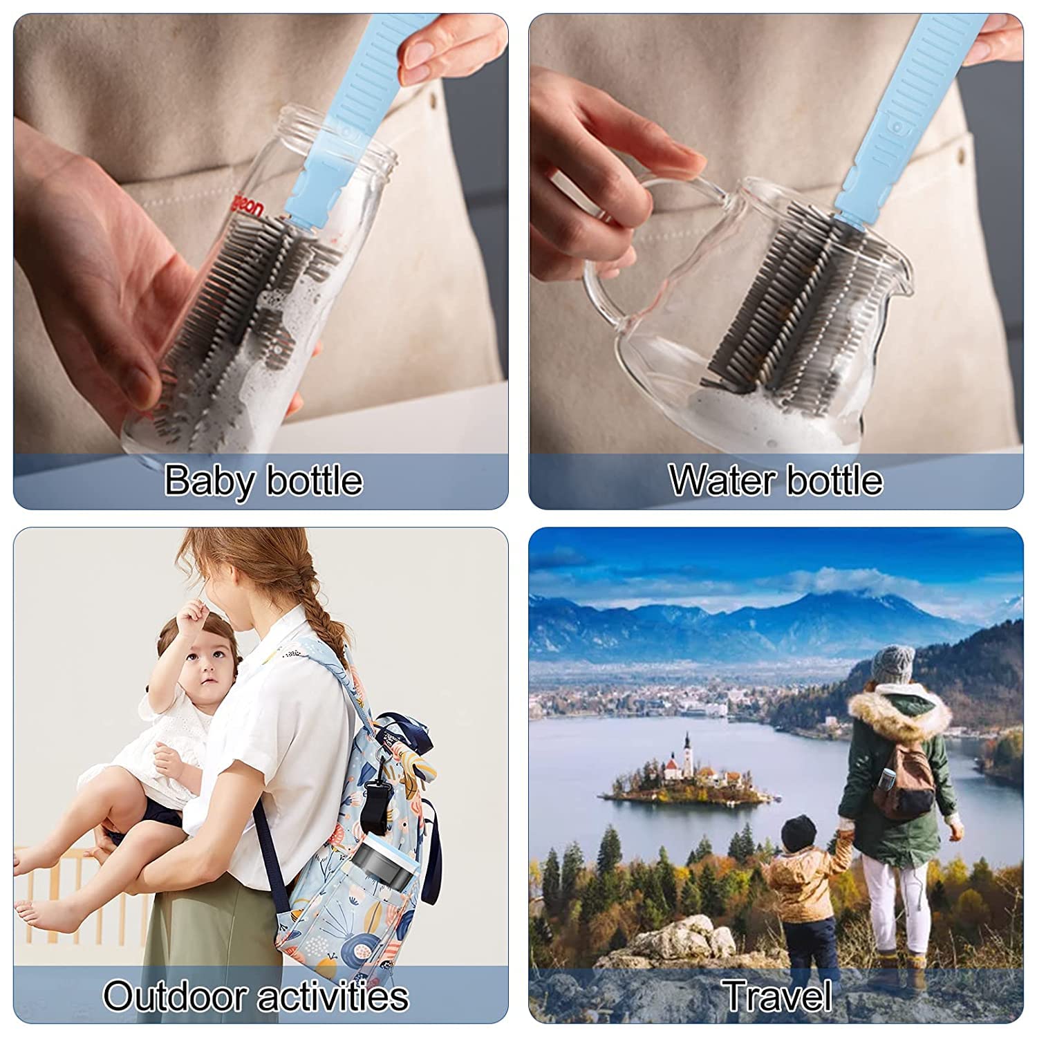 Portable Baby Bottle Brush Travel Set - Silicone Nipples Cleaner & Mini Drying Rack | Newborn Essentials for On-the-Go Parents | Perfect for Travel, Daycare & Home Use