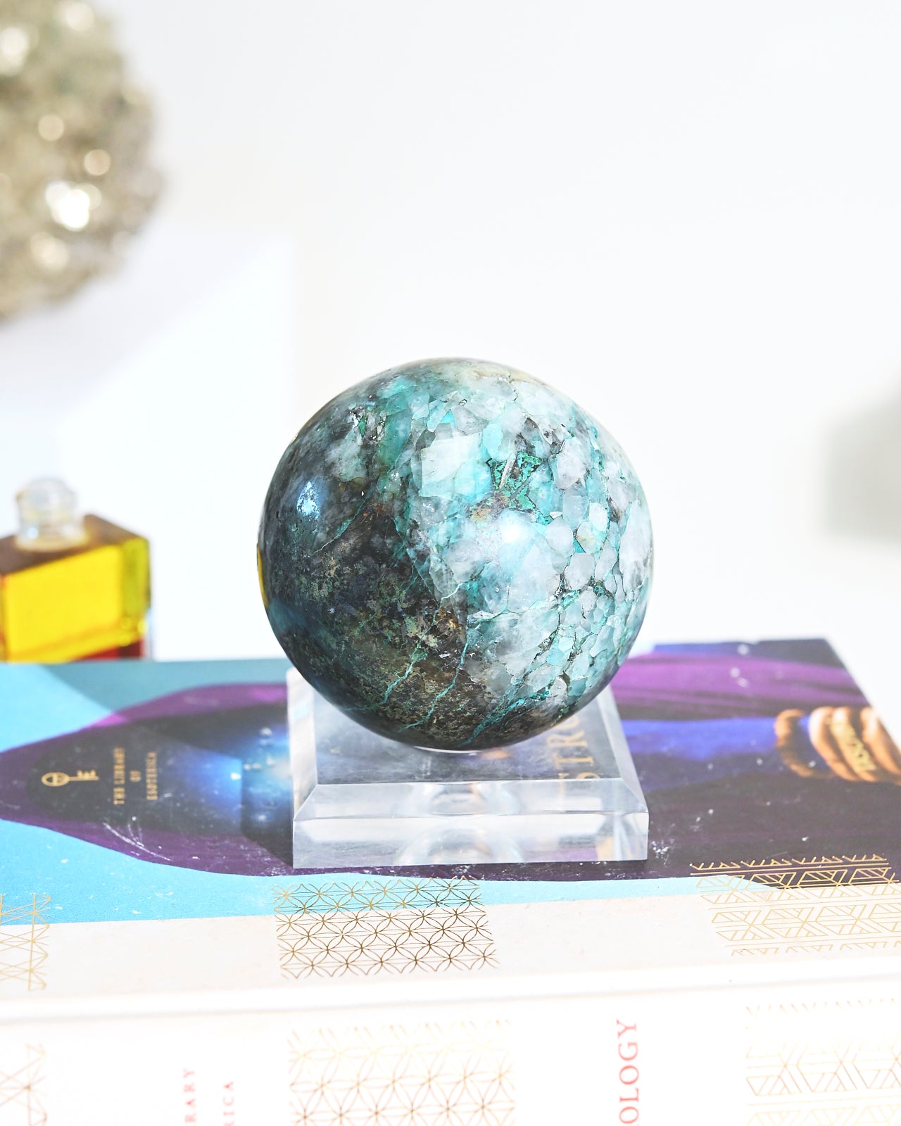 Natural Chrysocolla Crystal Sphere - 2.2lbs Healing Stone for Meditation, Home Decor & Energy Work | Perfect for Reiki, Feng Shui & Spiritual Gifts