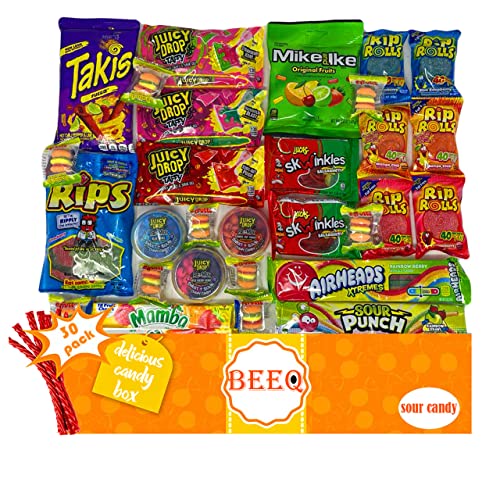 BEEQ Sour Candy Variety Pack - 30 Count Assorted Super Sour Candies Bulk Gift Box for Kids, Teens & Adults | Perfect for Movie Nights, Birthday Parties & Care Packages