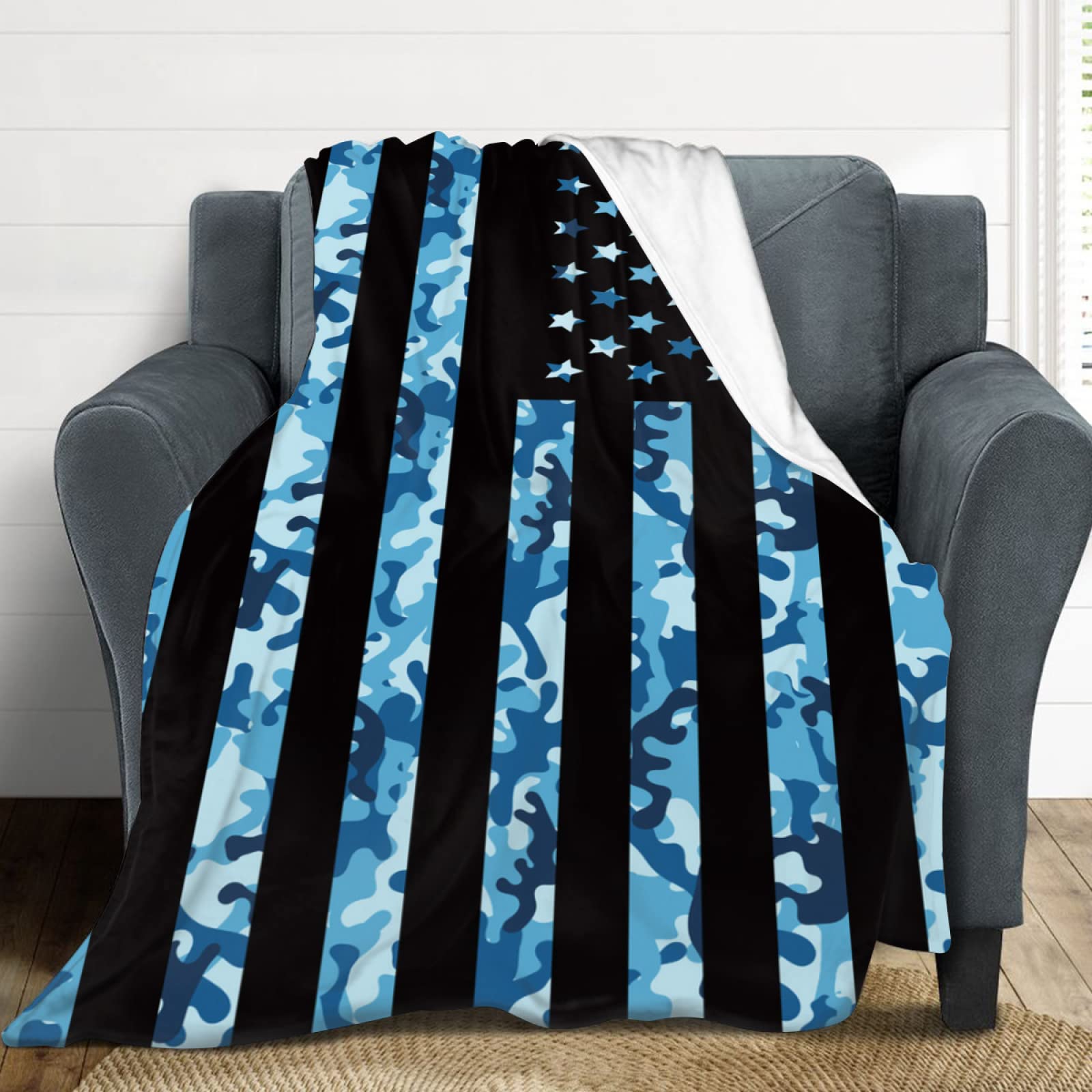Premium Navy Camouflage American Flag Fleece Blanket - Ultra Soft & Warm Throw for Bed, Couch, Living Room - Perfect for Kids, Adults & Outdoor Camping