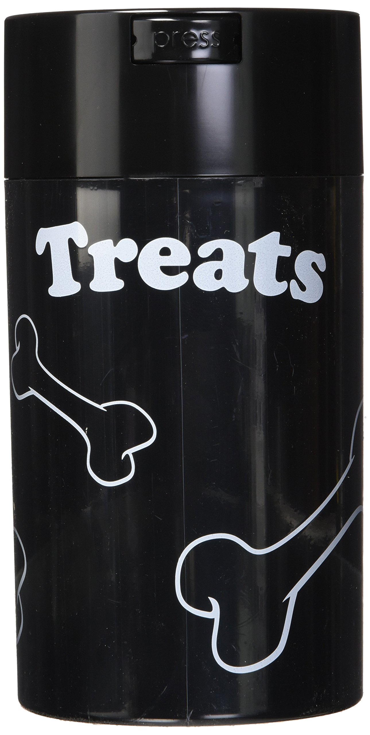 Pawvac 12oz Vacuum Sealed Pet Food Storage Container with Black Cap & White Treats - Airtight Dry Food Dispenser for Dogs & Cats - Perfect for Kitchen Countertop, Pantry, or Travel Use