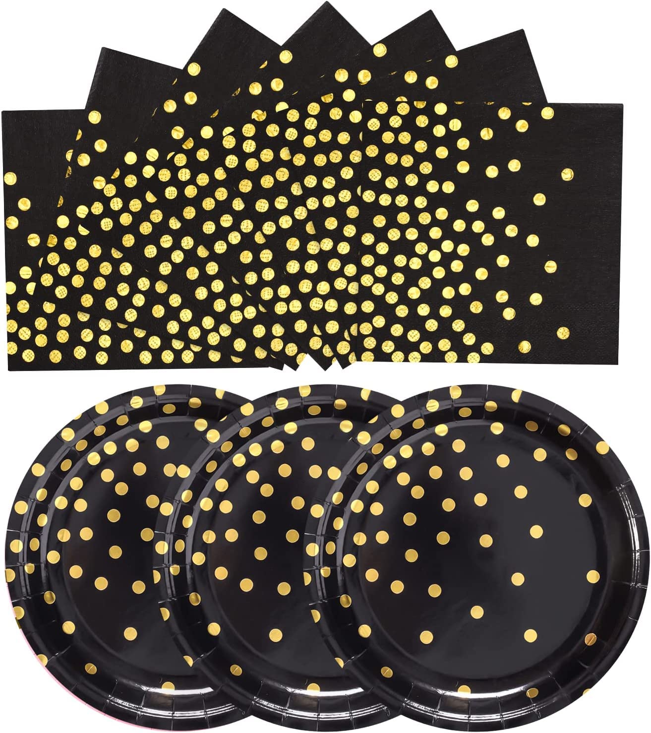 Premium Black and Gold Paper Plates Set - 50 Pack (25 x 7