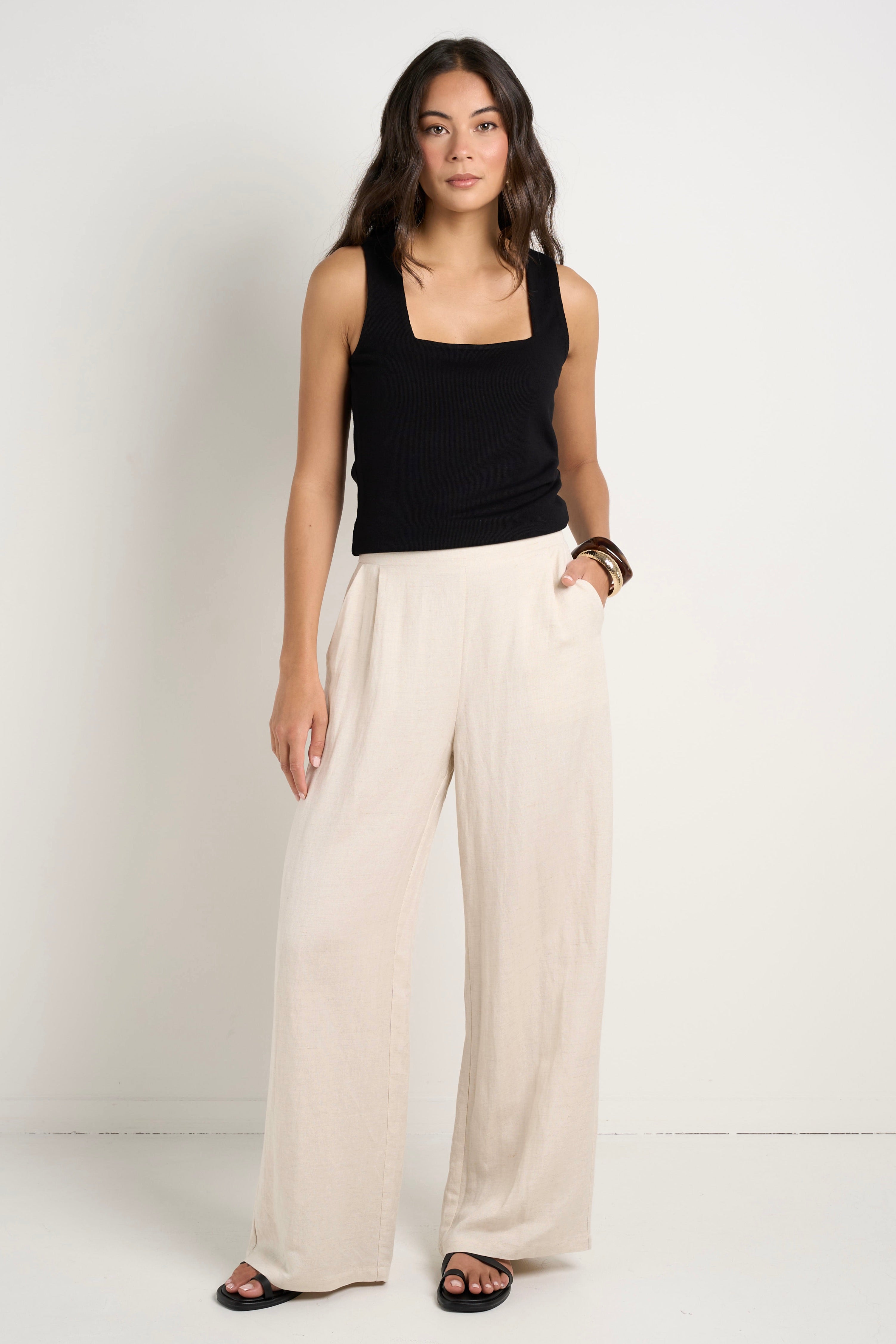 Guardian Natural Linen Viscose Elastic Waist Pants for Women - Comfortable Stretchy Lounge Pants for Yoga, Travel & Home Wear