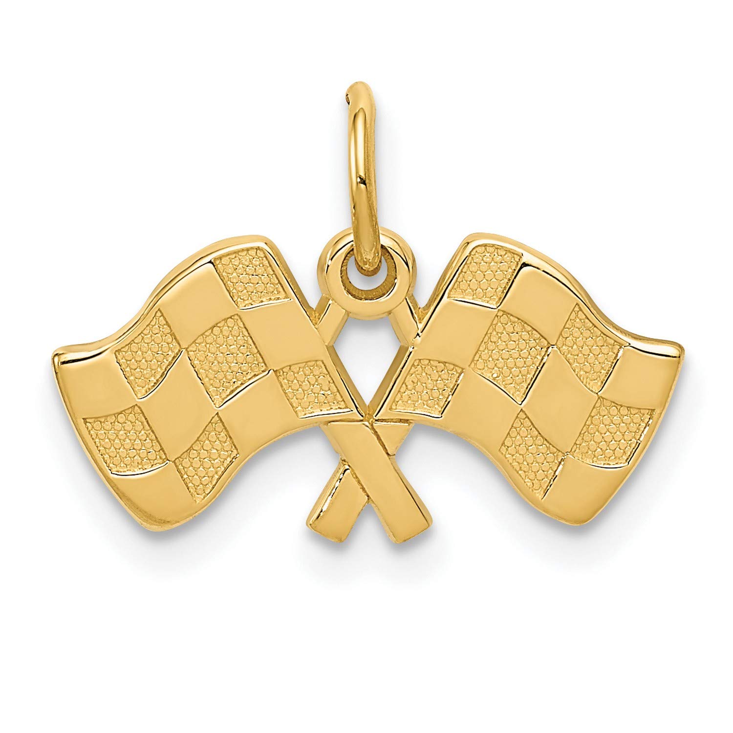 14K Yellow Gold Racing Checkered Flags Charm Pendant - 15mm x 19mm - Perfect for Motorsport Enthusiasts & Jewelry Collectors - Ideal for Necklaces, Bracelets & Gifts