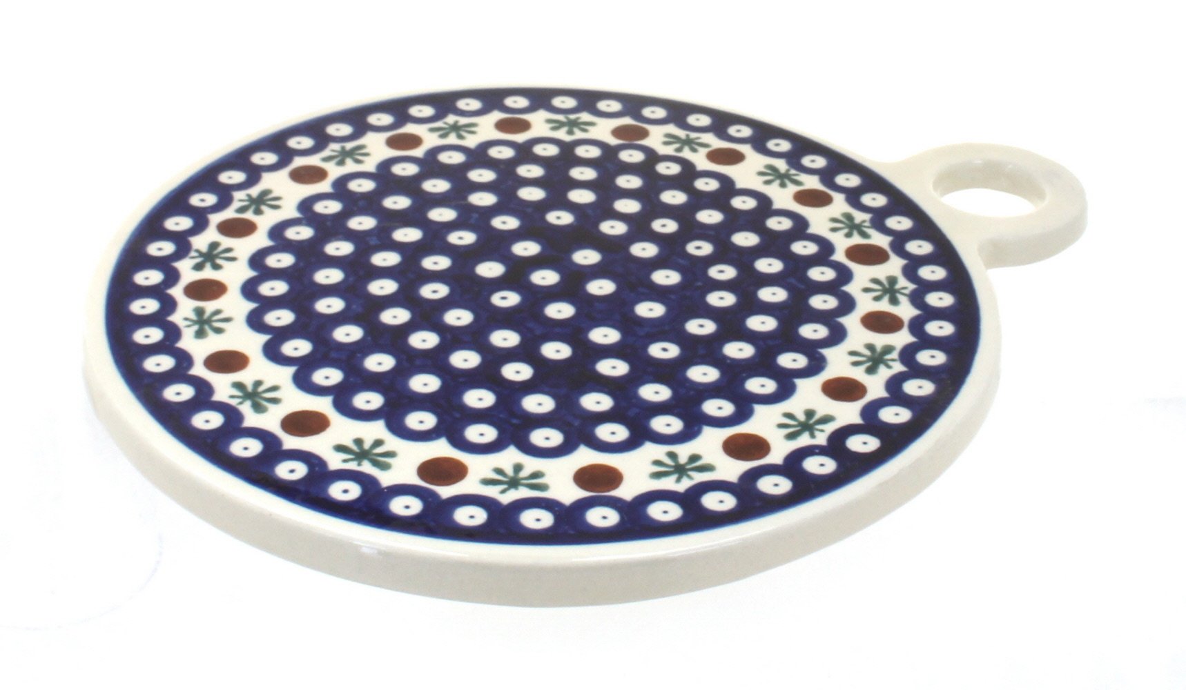 Handmade Blue Rose Polish Pottery Round Cutting Board - Durable Natural Stoneware for Cheese, Charcuterie & Serving - Perfect for Kitchen, Dining & Gift Giving