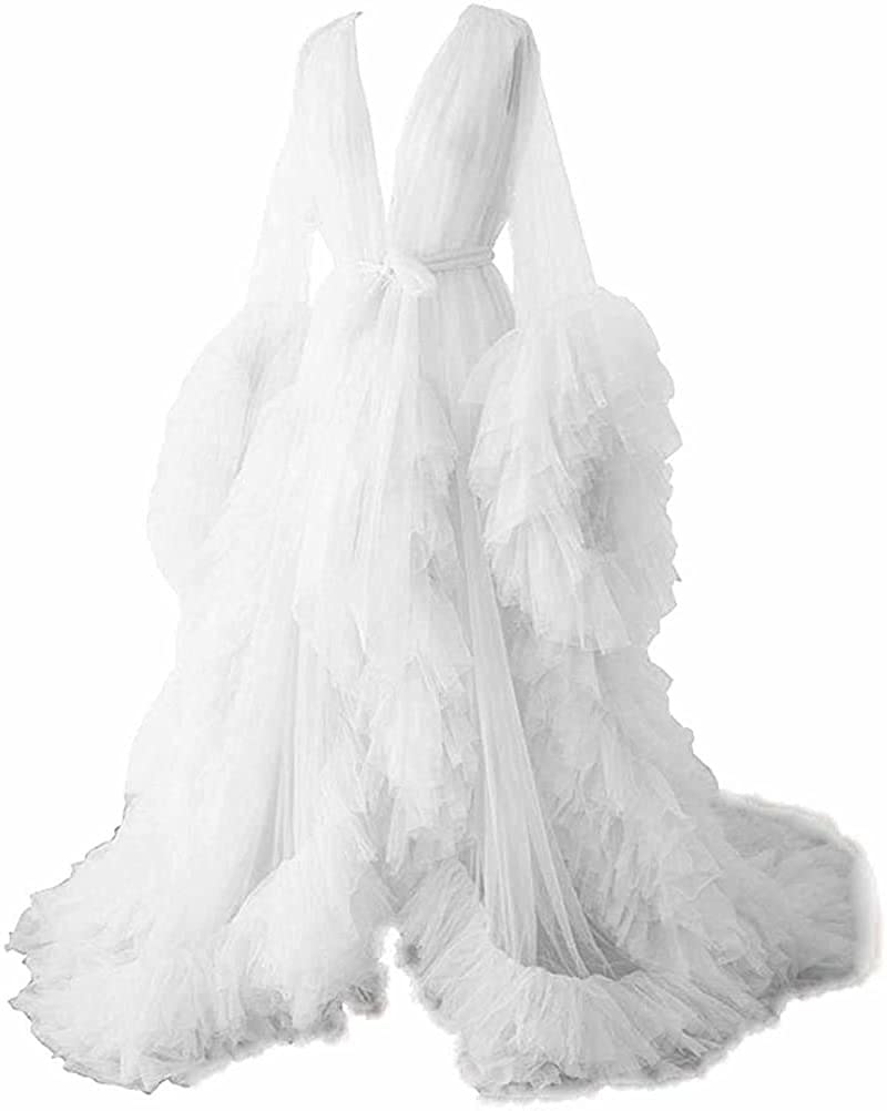 Sexy Plus Size Maternity Robe - Sheer Long Nightgown & Kimono Dressing Gown for Women, Puffy Tulle Photoshoot Loungewear - Perfect for Maternity Photos, Boudoir Shoot & Bridal Shower