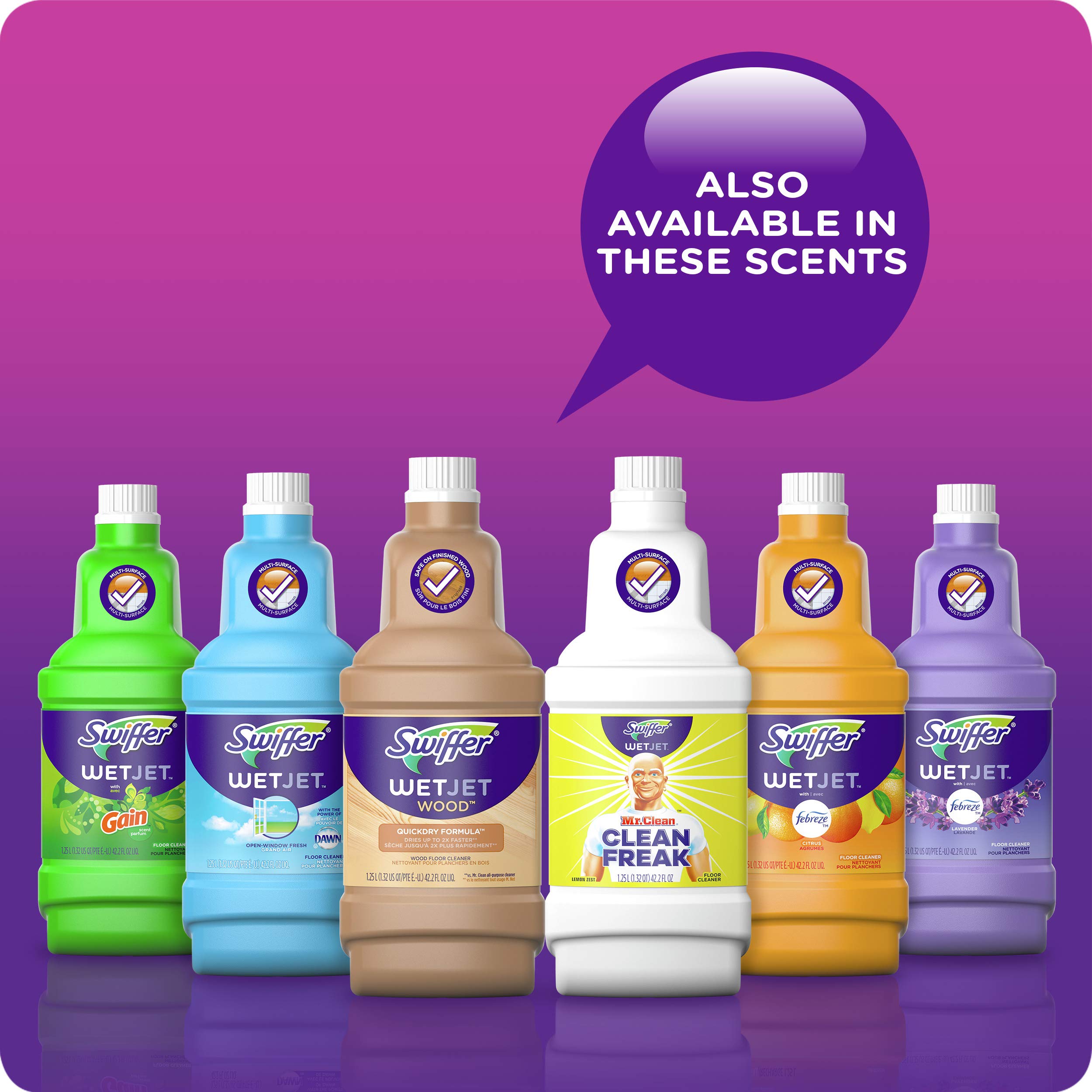 Swiffer WetJet Multi-Surface Floor Cleaner Solution with Febreze Refill - Hardwood, Tile & Laminate Floor Cleaner - Lavender Scent, 1.25 Liter (42.2 Fl Oz) - Pack of 2 - Ideal for Kitchens, Bathrooms & High-Traffic Areas