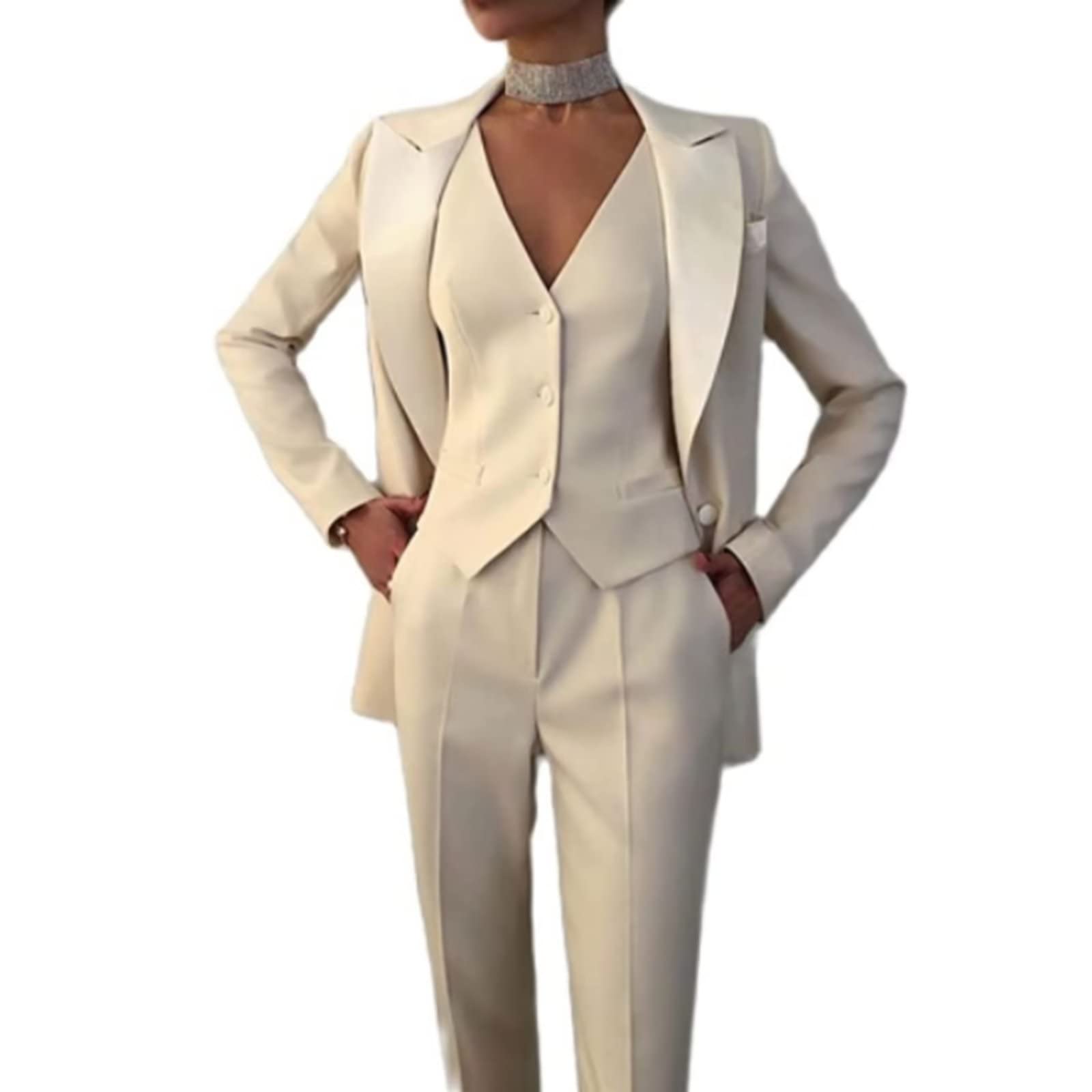 Women's Long Double Breasted Blazer Jacket Suit - Formal Wedding Party Business Attire for Women - Perfect for Office, Cocktail Events & Special Occasions