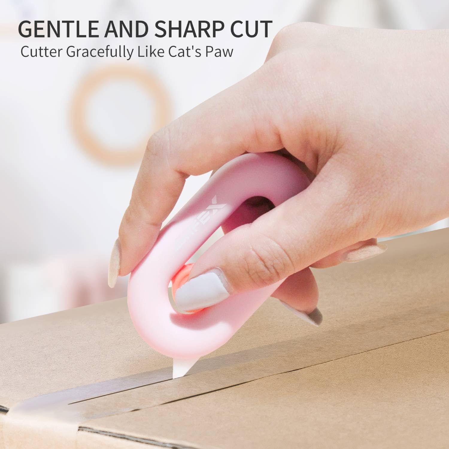 Retractable Box Cutter with Ceramic Blade - Built-In Magnetic Mini Safety Utility Knife for Packages, Mail & Shipping - Cute Pink Box Opener Tool for Women (Home, Office & Warehouse Use)