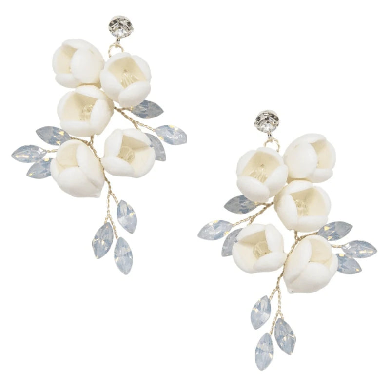 Elegant Floral Drop Wedding Earrings with Opal Colored Crystals - Perfect for Bridal Jewelry, Prom, and Special Occasions