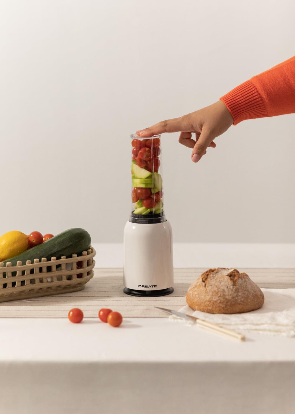 CREATE/MOI/Portable Blender with Removable Glass Jar - 400ml BPA-Free, Stainless Steel Blades, 230W - Perfect for Smoothies, Protein Shakes & Meal Prep On-The-Go