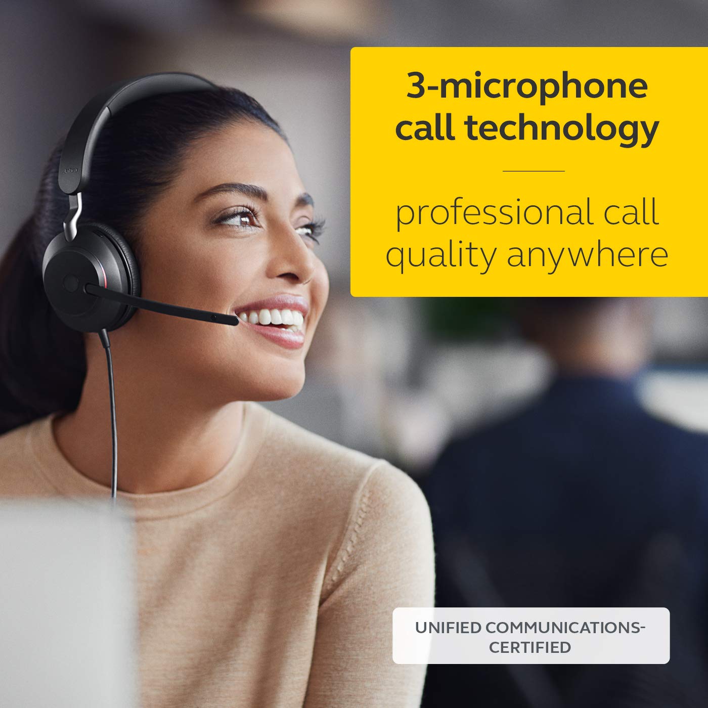 Jabra Evolve2 40 PC Headset - UC Certified Noise Cancelling Stereo Headphones with 3-Microphone Call Technology (USB-C, Black) - Perfect for Remote Work, Video Conferencing & Office Use