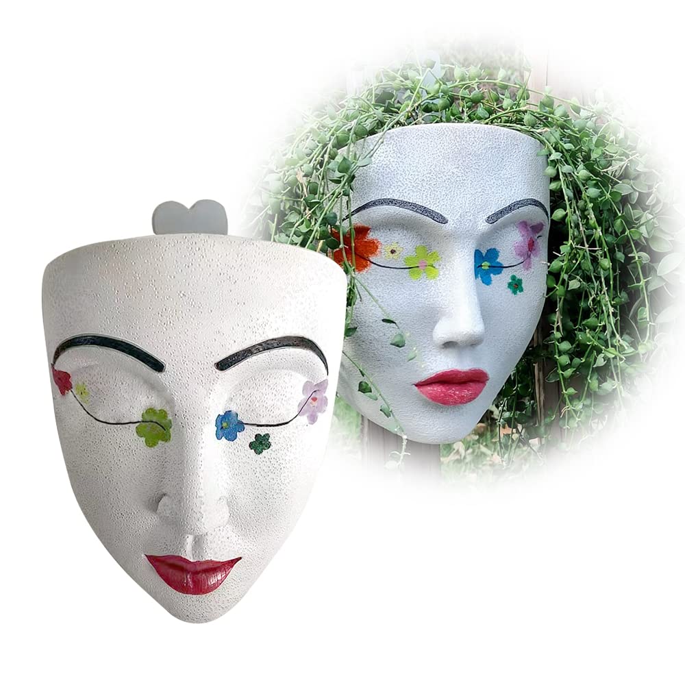 2022 New Resin Goddess Face Flower Pot - Succulent Planter with Drainage Hole for Indoor & Outdoor Plants | Closed Eyes Design for Home Decor, Office Desk & Garden Planting