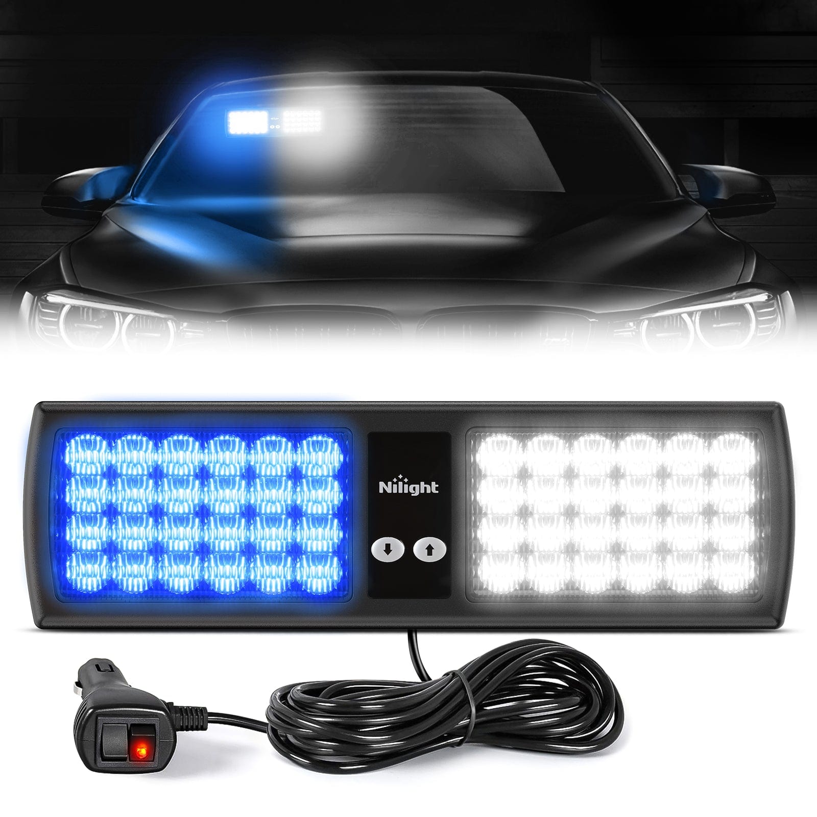 48 LED Blue and White Emergency Warning Strobe Lights - High Visibility Safety Beacon for Vehicles, Construction Sites, Roadside Emergencies & Hazardous Work Zones