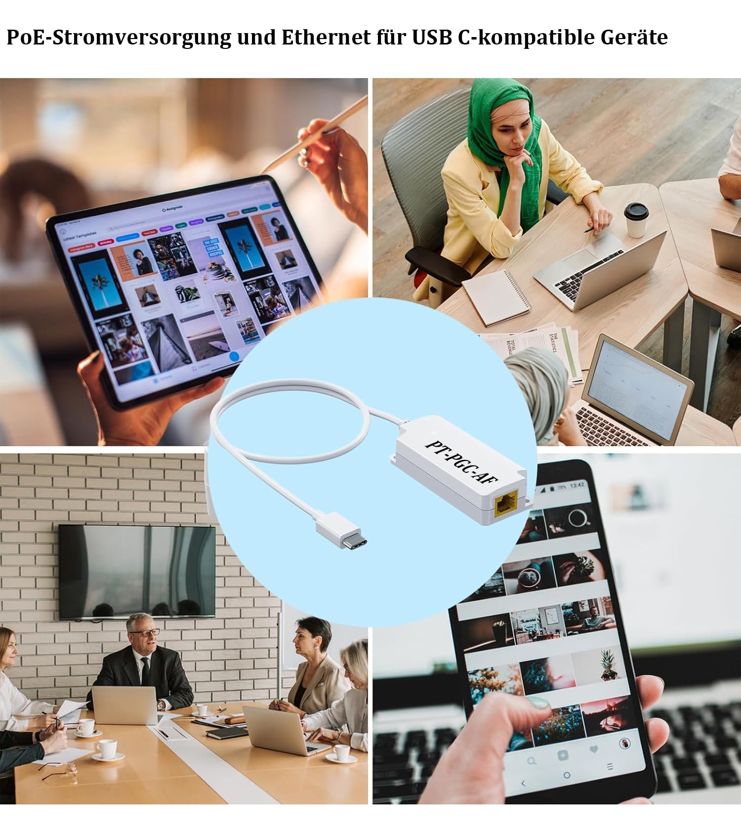 PROCET PoE to USB C Adapter with IEEE802.3af Standard, 5V 2A Power & Gigabit Data Transfer for USB-C Tablets, iPad - Perfect for Office, Home & Remote Work Charging Solutions