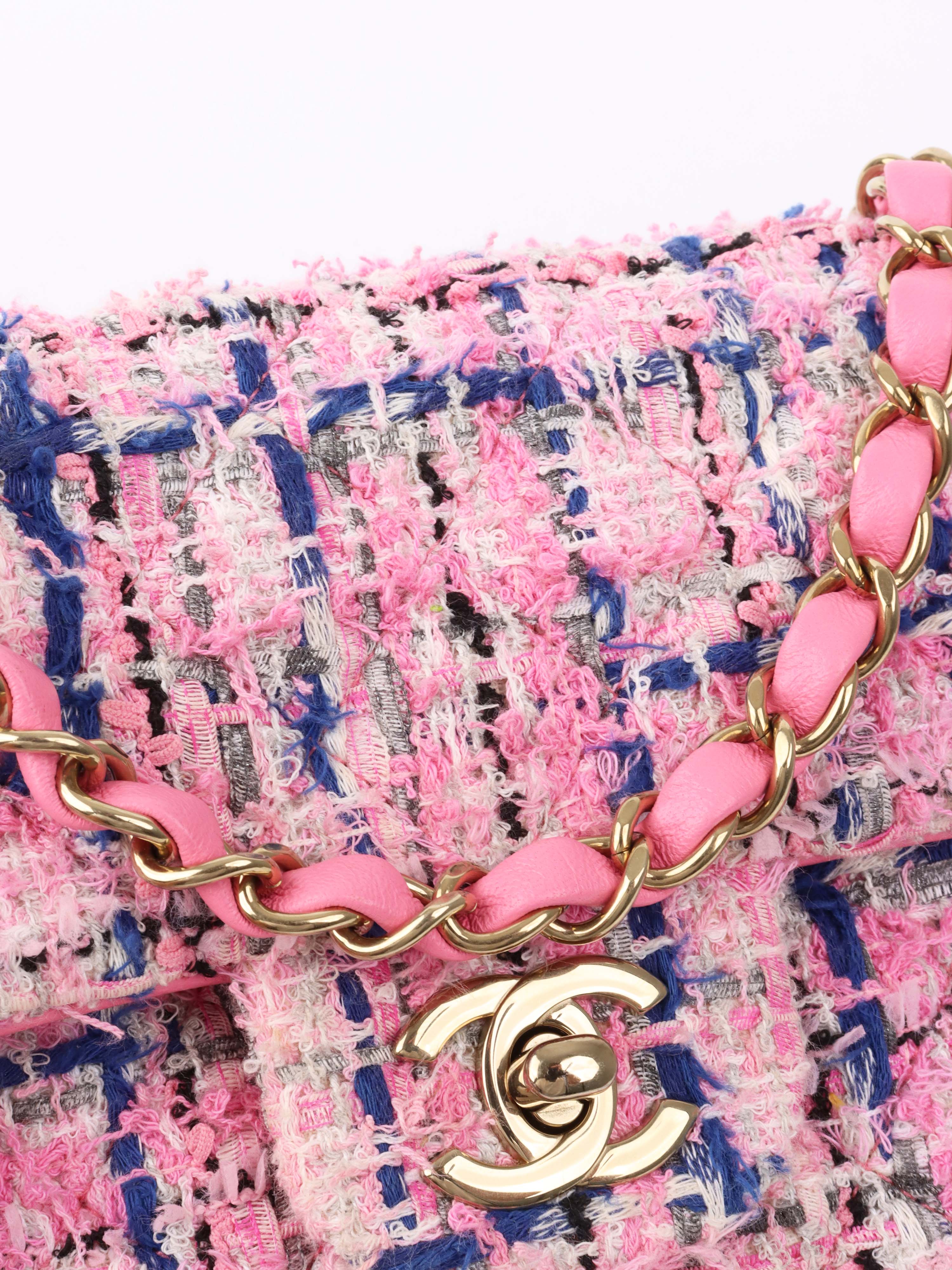 Chanel Pink & Blue Tweed Mini Rectangular Classic Flap Bag - Luxury Designer Handbag for Women | Perfect for Parties, Weddings & Special Occasions
