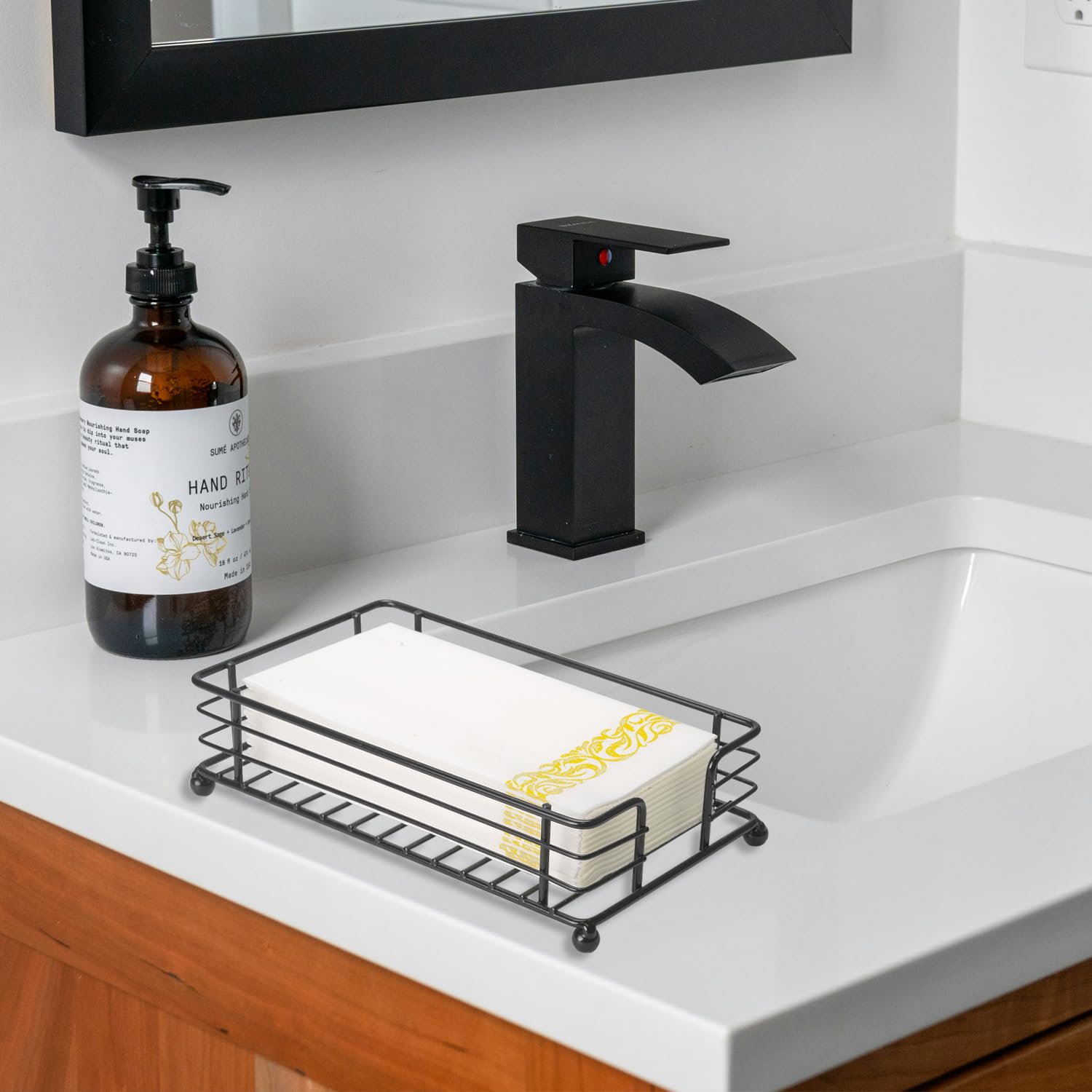 Modern Iron Paper Towel Holder - Guest Towel & Napkin Dispenser for Bathroom, Kitchen, Hotel & Dining Table - Black | Space-Saving Hand Towel Tray for Disposable Towels & Napkins - Perfect for Home, Office & Commercial Use
