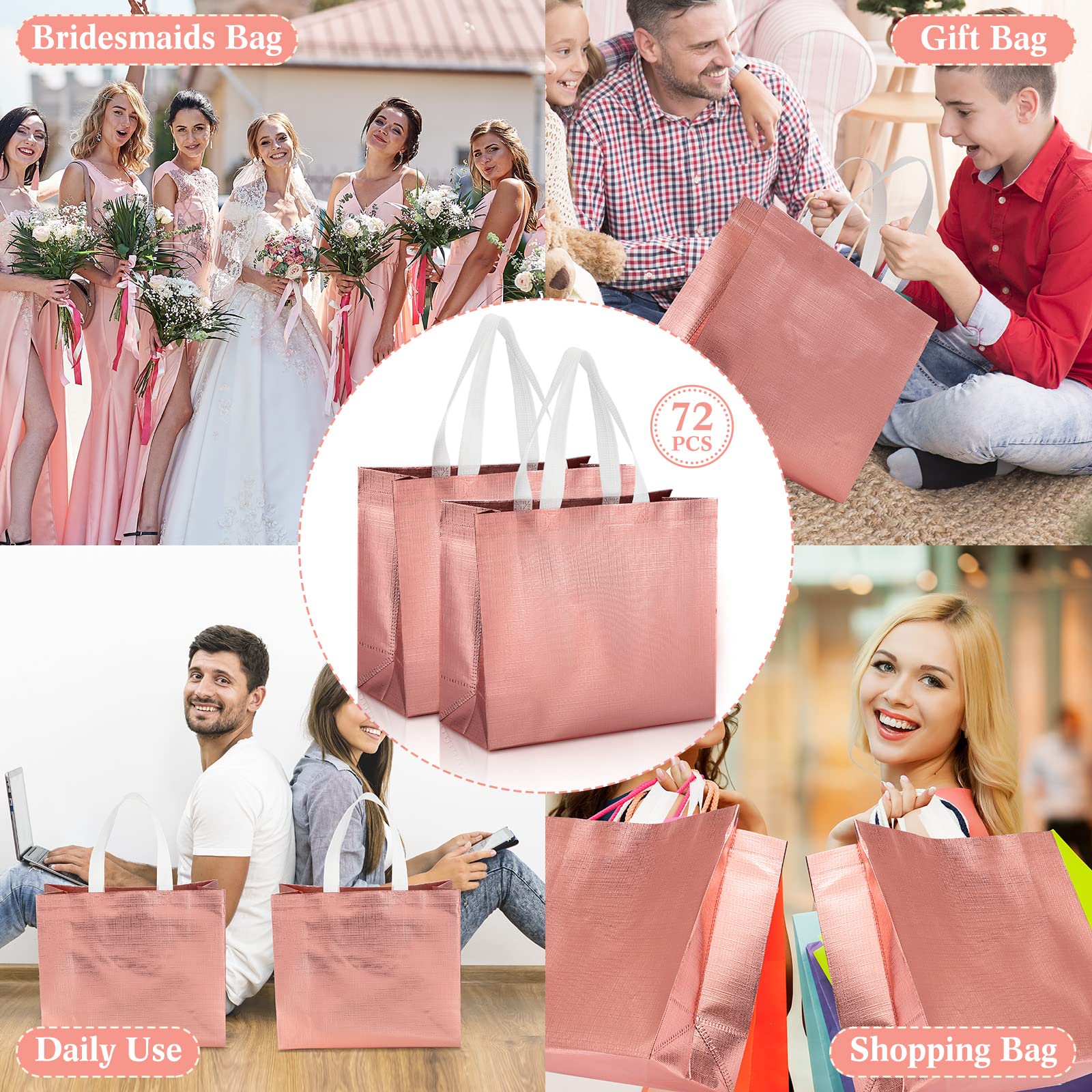 Reginary 72 Pack Reusable Gift Bags with Handles - Glossy Grocery Tote Bags for Wedding, Bridesmaid, Birthday & Christmas - Perfect for Party Favors, Holiday Shopping & Eco-Friendly Gifting