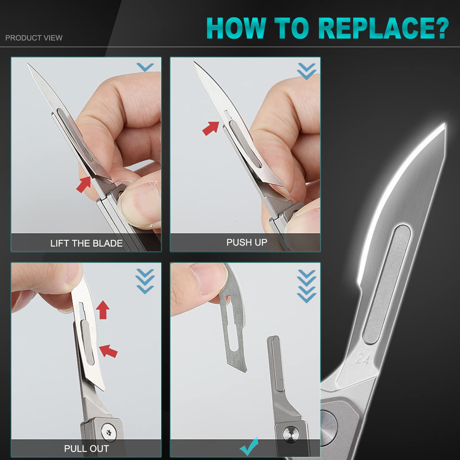 Folding Scalpel Knife - Compact Pocket Knife for Men with 10pcs #24 Replaceable Blades | EDC Utility Knife, Surgical & Outdoor Skinning Tool | Perfect for Camping, Hiking, and Everyday Carry