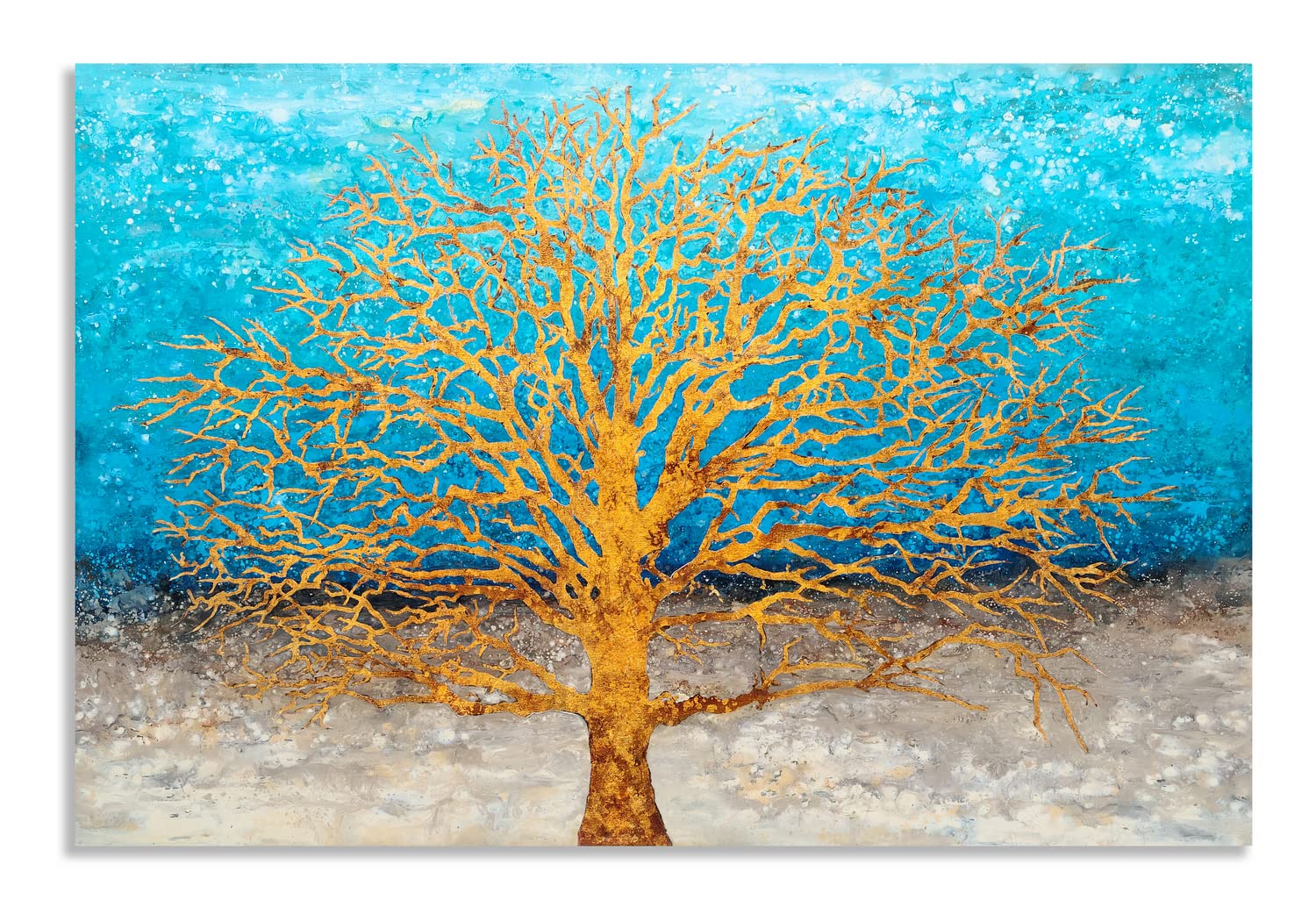Yihui Arts Tree Canvas Wall Art - Blue & Gold Textured Forest Painting, Modern Landscape Picture for Living Room, Bedroom, Bathroom Decor - Perfect for Home, Office & Gift Giving
