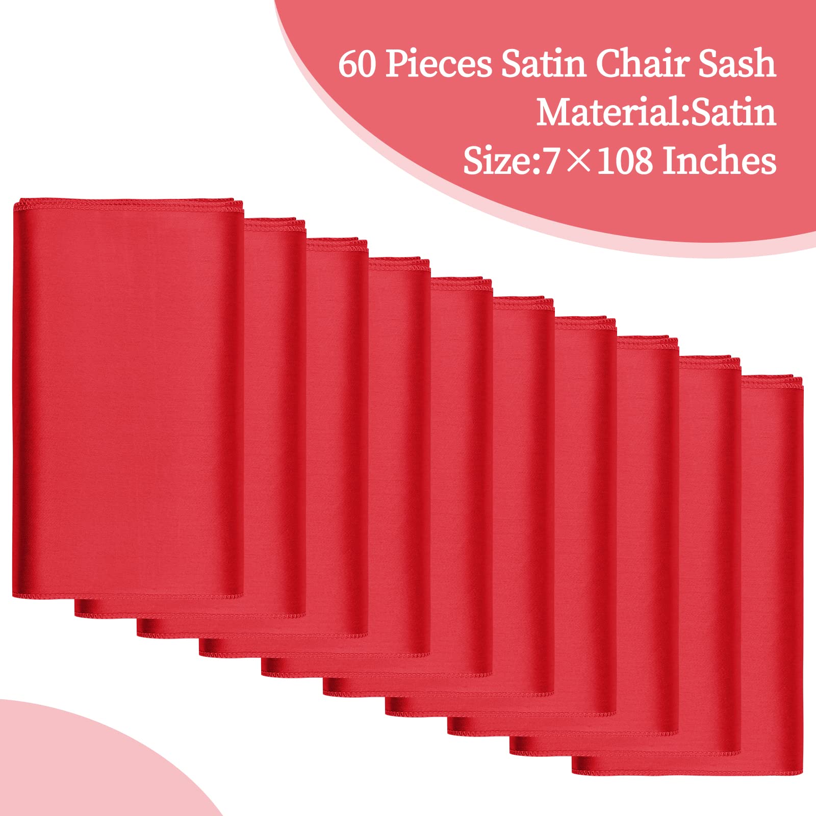 60 PCS Red Satin Chair Sashes Bows - Universal Chair Covers for Wedding, Reception, Banquet Decor - 7x108 inch - Perfect for Restaurant, Party & Hotel Event Decorations