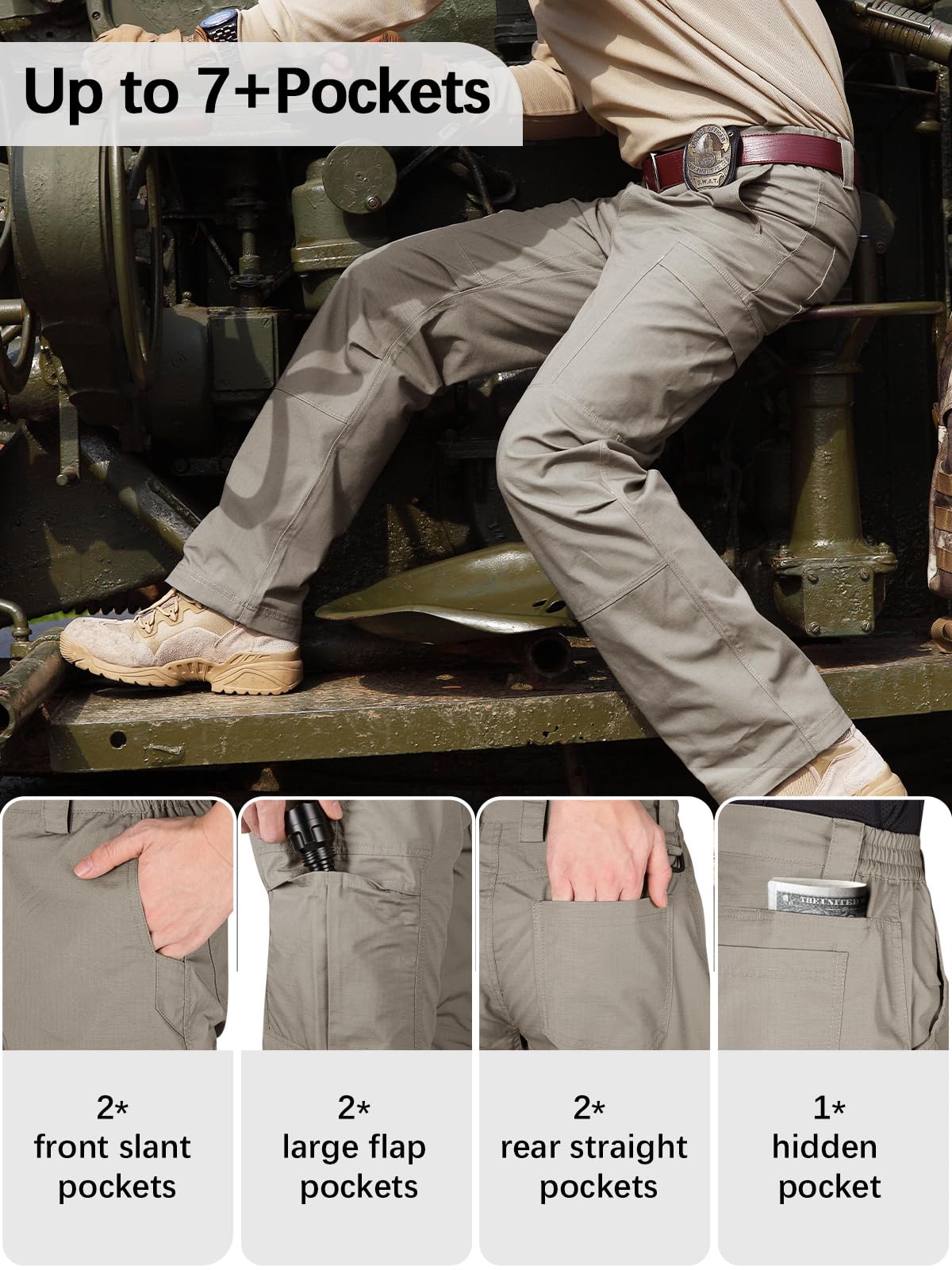 FREE SOLDIER Men's Tactical Cargo Pants - Water Resistant Ripstop Work Pants for Outdoor Hiking, Camping & Adventure - Lightweight Durable Military Style Pants for Men
