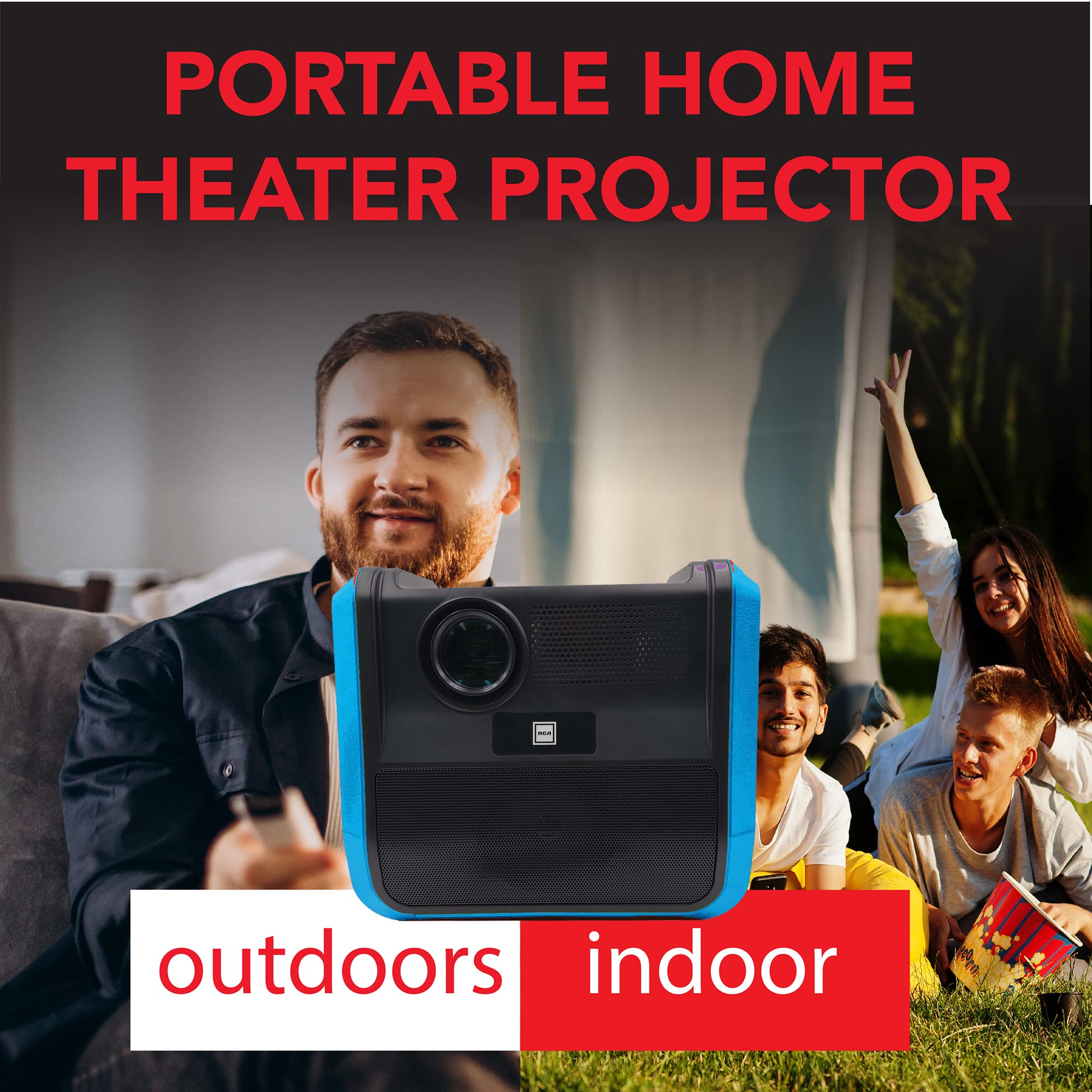 RCA RPJ060 Portable Projector with Built-in Rechargeable Battery & Speakers - 2.5 Hours Playtime - Wireless Home Theater for Outdoor Movies, Gaming & Presentations - Compatible with Phone, Fire Stick & PC - Perfect for Camping, Backyard Parties & Business Meetings