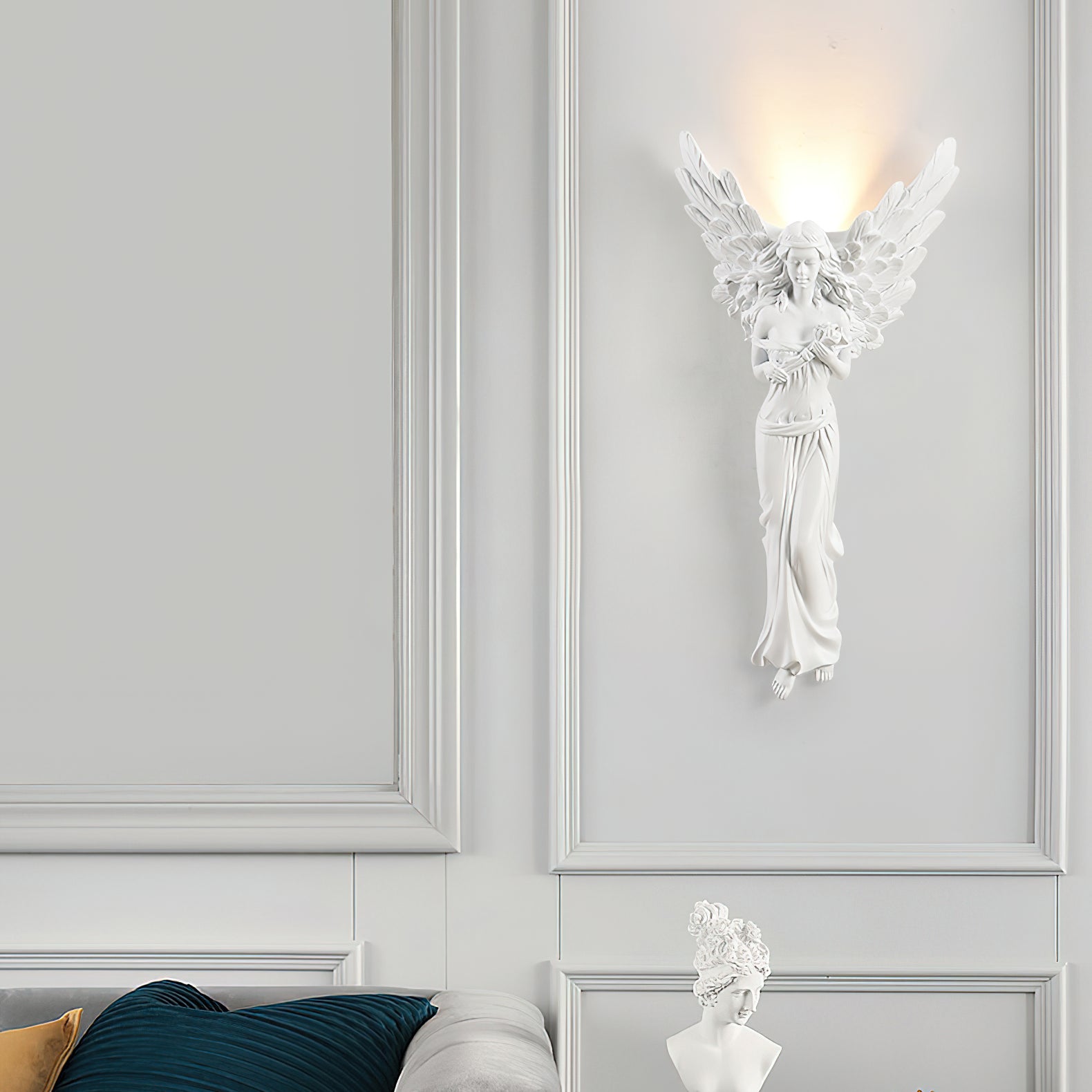 Angel Resin Wall Lamp - Elegant Decorative Lighting for Bedroom, Living Room & Hallway - Perfect for Home Decor & Ambient Lighting