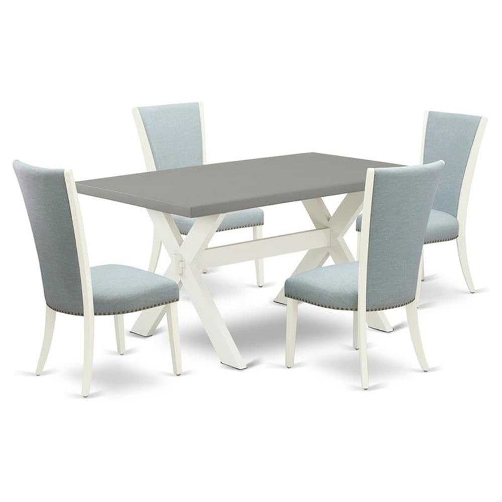 East West Furniture X096VE215-5 5-Piece Dining Room Set - 36x60 Inch Rectangle Kitchen Table with X-Legs & 4 Baby Blue Linen Fabric Chairs - Perfect for Small Spaces, Breakfast Nooks & Cozy Family Meals