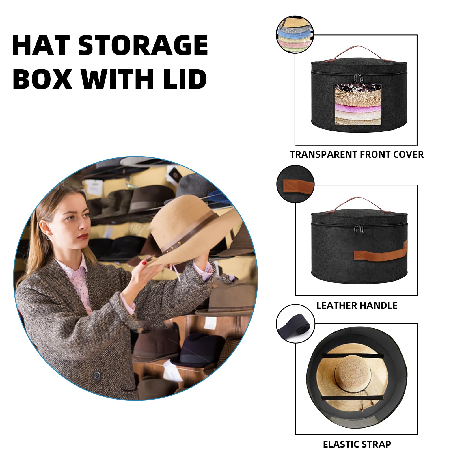 Premium Hat Storage Box for Women & Men - Foldable Round Hat Organizer for Travel, Cowboy Hats, Baseball Caps, Panama & Tweed Hats - Large Durable Hat Box with Animal Print - Perfect for Closet Organization & Gift Packaging