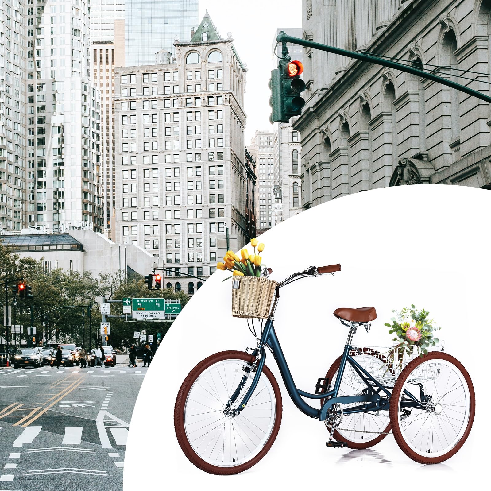**7-Speed Adult Tricycle for Men & Women - 20/24/26 Inch 3-Wheel Bike with Basket - Comfortable Cruiser Trike for Seniors & Adults - Perfect for Grocery Shopping, Leisure Rides & Outdoor Exercise**