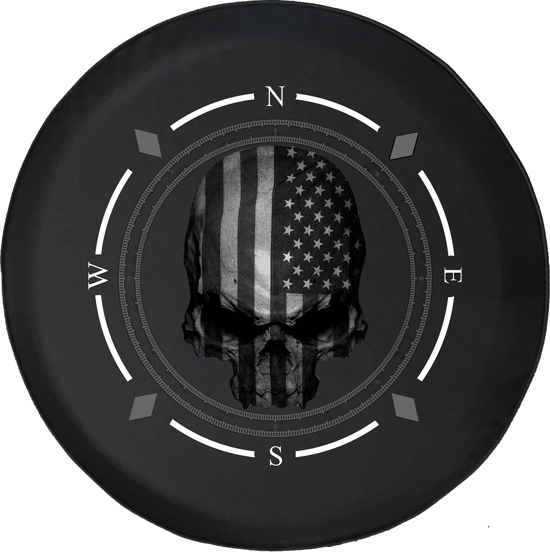 American Flag Skull Spare Tire Cover with Compass Design - Universal Fit for SUV, Trailer, RV & Most Vehicles - Durable & Stylish Wheel Accessory for Off-Road Adventures & Camping Trips