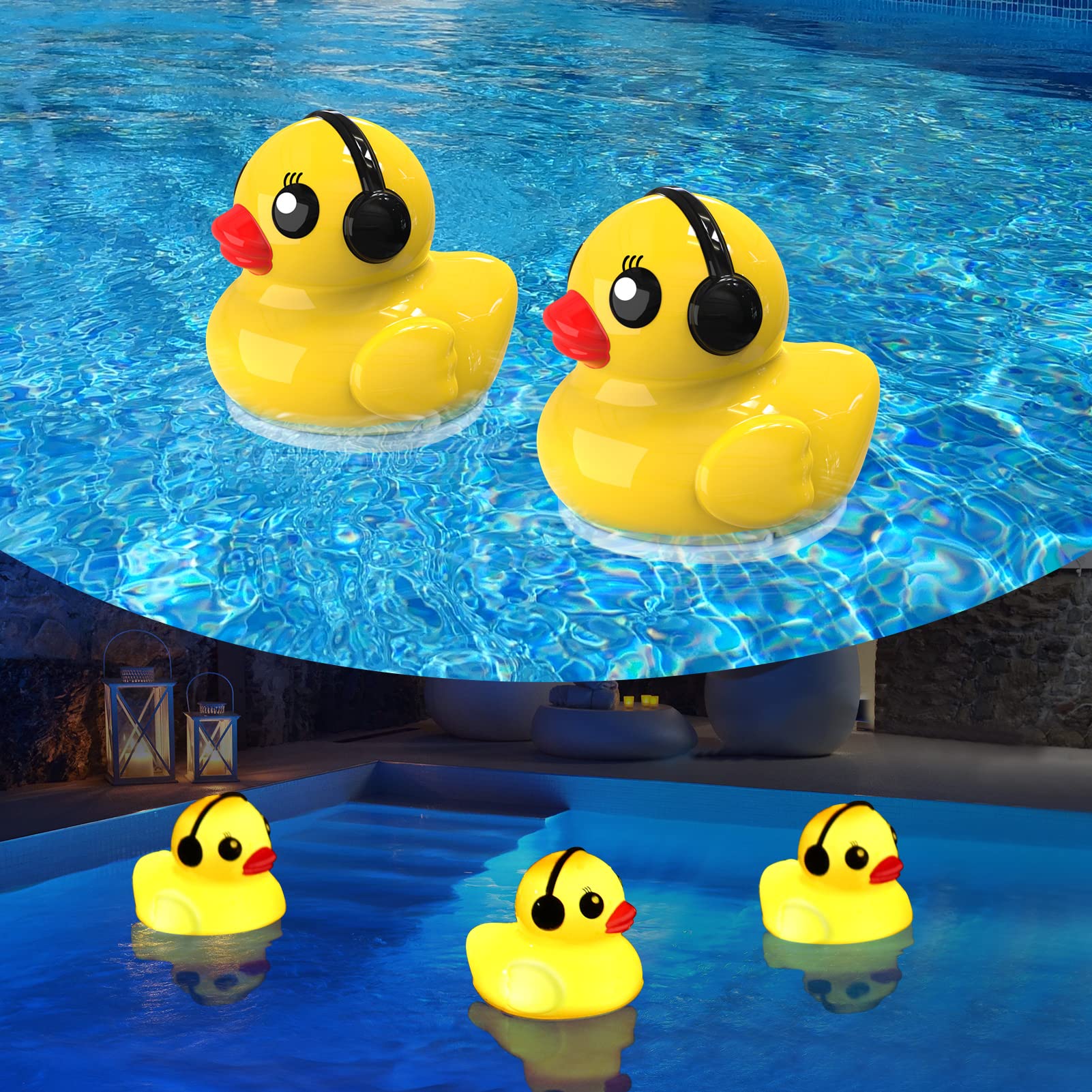 Solar Powered Floating Pool Lights - 2PCS Waterproof LED Duck Lights for Pool, Bath, Spa, Patio & Wedding Decor | Glow in The Dark Outdoor Party Lighting for Nighttime Ambiance