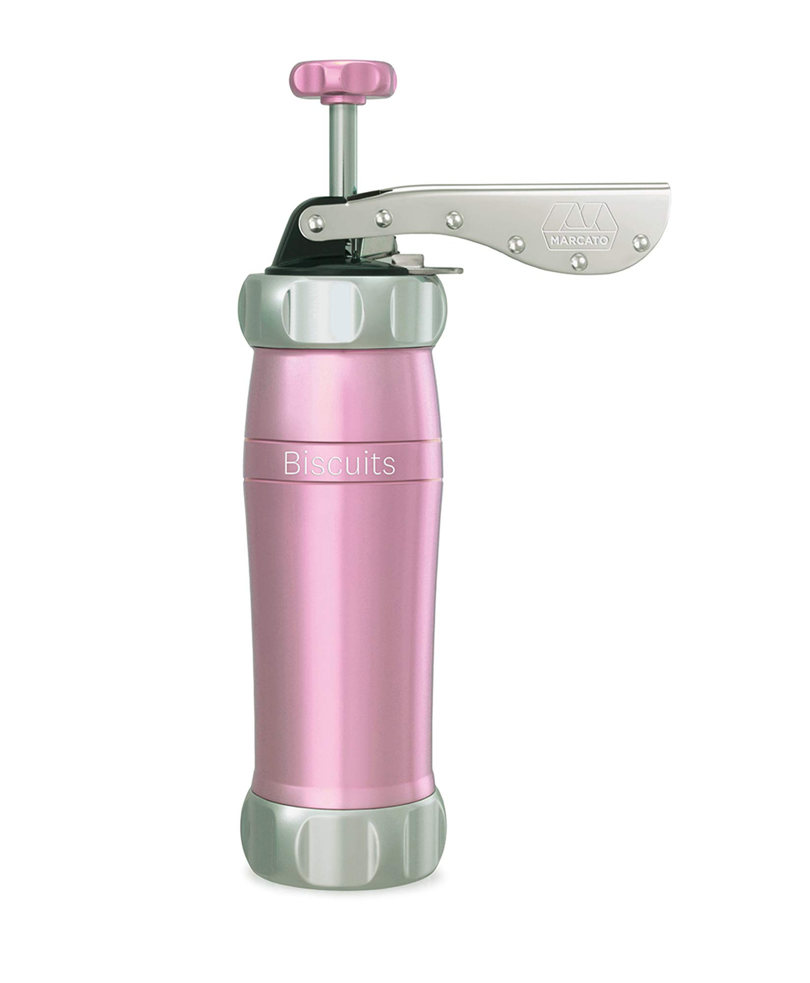 Marcato Atlas Deluxe Biscuit Maker Cookie Press with 20 Cookie Disc Shapes - Pink | Perfect for Holiday Baking, DIY Cookies, and Homemade Treats