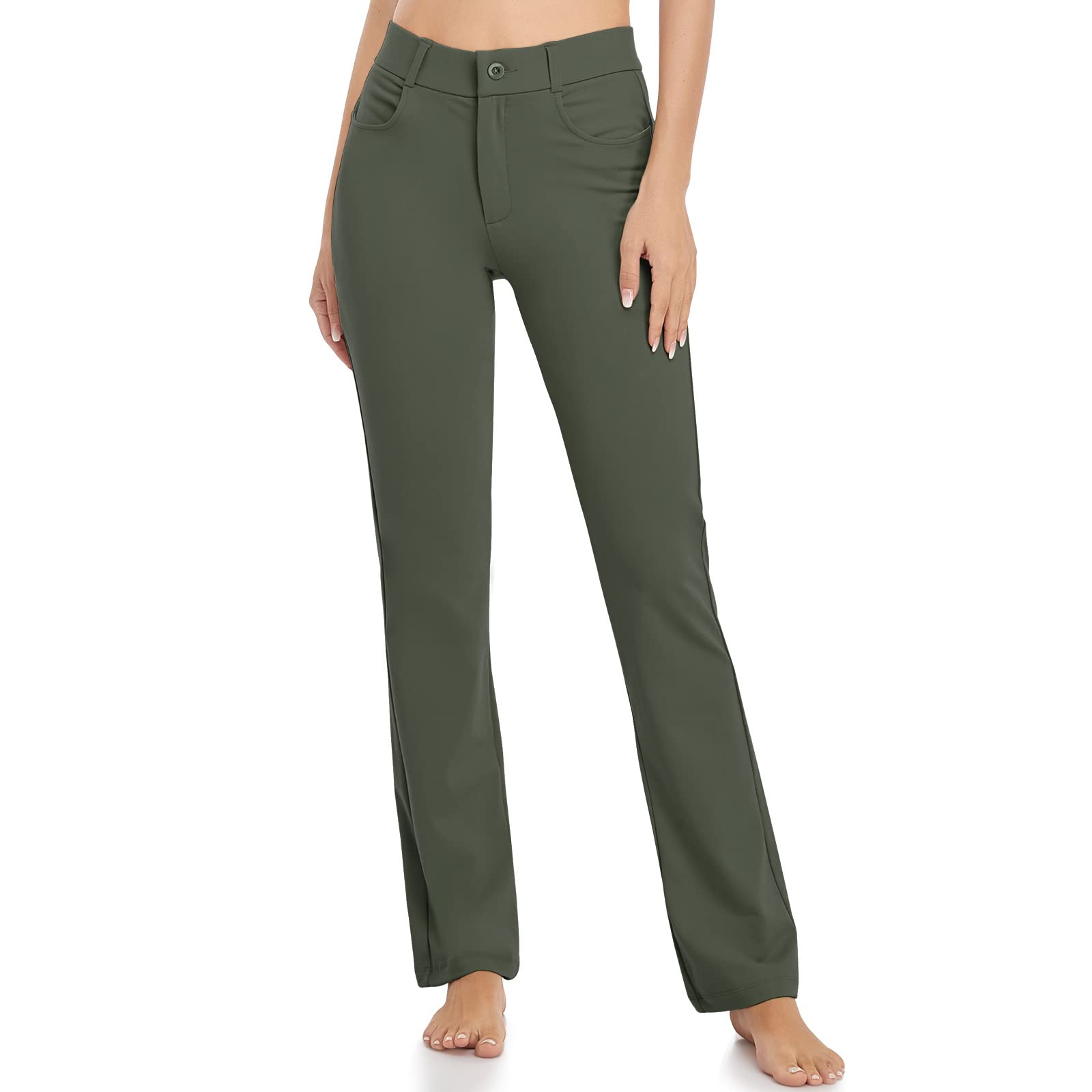 HISKYWIN Women's Stretchy Yoga Dress Pants - Straight Leg & Bootcut Office Slacks with Pockets for Business Casual, Petite - Perfect for Work, Yoga & Everyday Wear