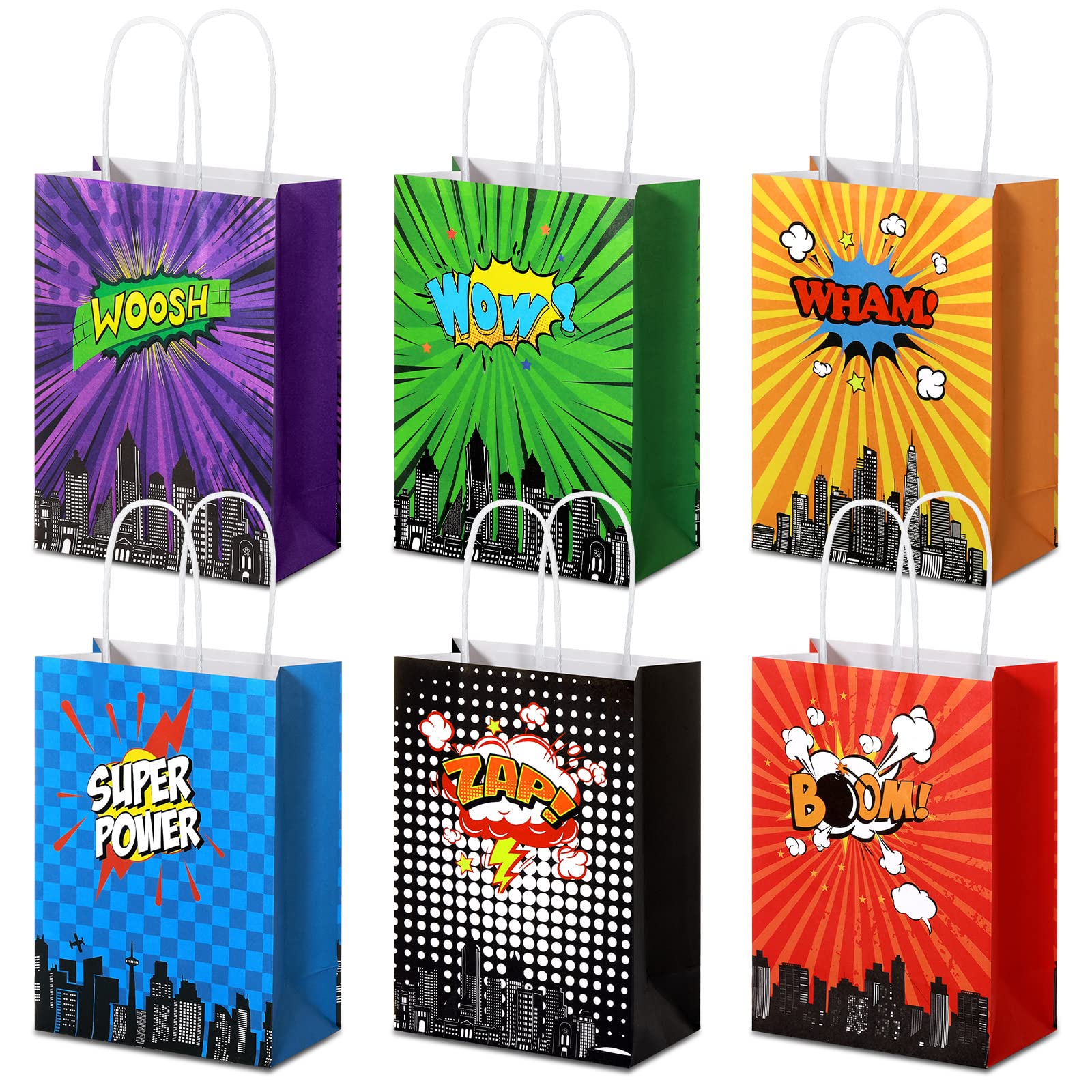 24 Pcs Hero Party Favor Bags - 6 Different Comic Hero Designs for Candy & Treats | Perfect for Superhero Birthday Parties, Baby Showers & Themed Events | Bulk Party Supplies for Kids & Adults
