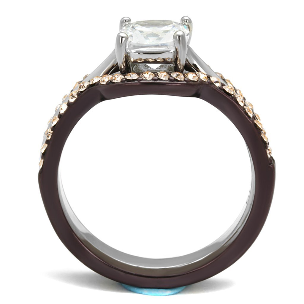 1.85ct Cushion Cut Cubic Zirconia Wedding Ring Set for Women Size 5-10 - Elegant Brown Stainless Steel Jewelry for Bridal & Anniversary
