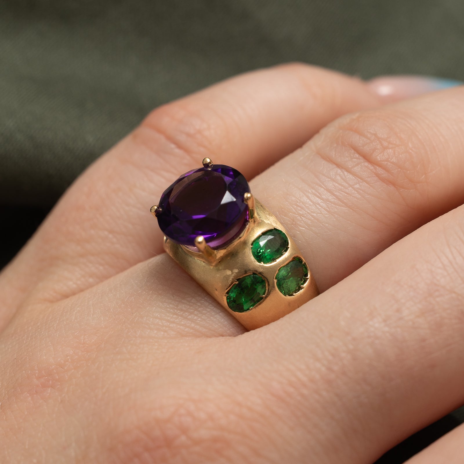 5.75ctw Synthetic Amethyst & Tsavorite Garnet Cocktail Ring - Size 5.75 - Elegant Evening Wear & Special Occasion Jewelry