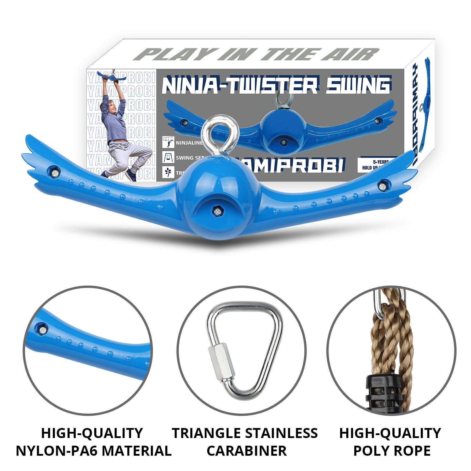 Ninja-Twister Swing Spins Set - 360° Rotating Slackline Attachments with Twist-Spin Handles for Kids | Outdoor Playground & Backyard Ninja Warrior Training Equipment | Perfect for Active Play, Balance Training, and Adventure Games