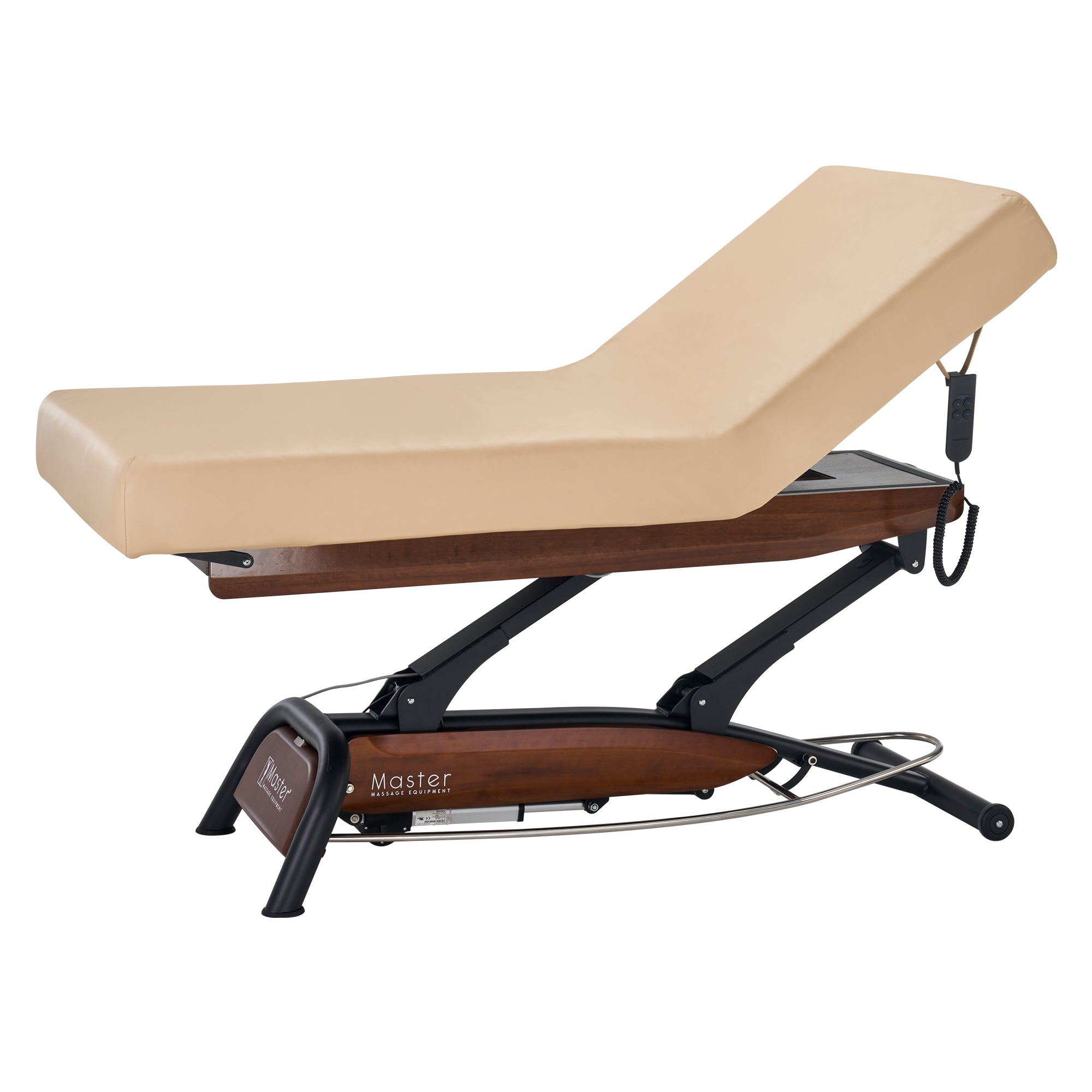 Professional Atlas Liftback Electric Massage Table - Adjustable Spa Salon Bed with Cream Top & Walnut Base for Chiropractic, Physical Therapy & Relaxation