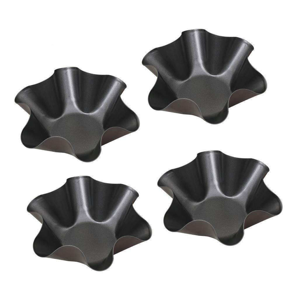 Kafear 4-Pack Nonstick Carbon Steel Taco Salad Bowl Maker Molds - Tortilla Shell Baking Pans for Tostadas & Taco Shells (Black) | Perfect for Mexican Cooking, Party Snacks & Family Dinners