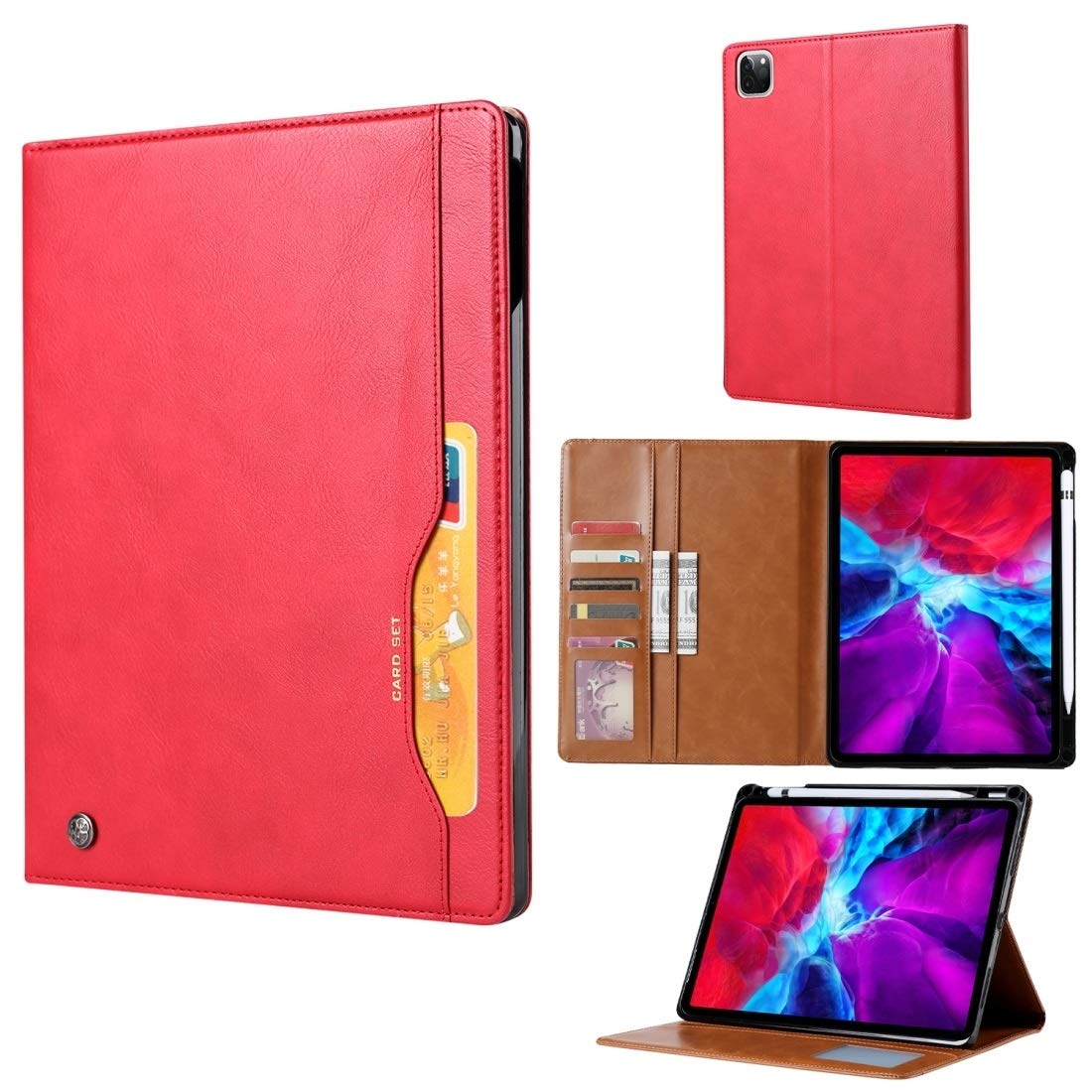 Premium Leather Case for iPad Pro 11 (2020) - Horizontal Flip Design with Card Slots, Photo Frame & Wallet Function - Red Skin Texture Protective Cover - Perfect for Work, Travel & Daily Use