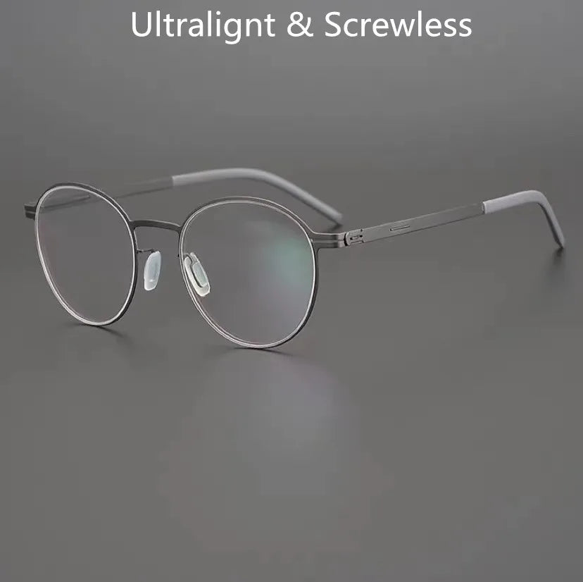 Aimee Unisex Full Rim Round Screwless Stainless Steel Eyeglasses Frame 25408 - Lightweight & Durable Glasses for Men & Women - Perfect for Reading, Working & Daily Wear