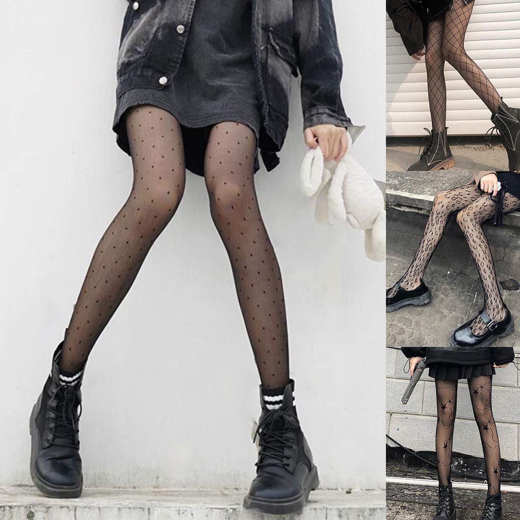 Black Fishnet Stockings for Women - Nylon Tights with Plaid Jacquard Mesh Design | Perfect for Halloween, Cosplay, and Night Out Outfits